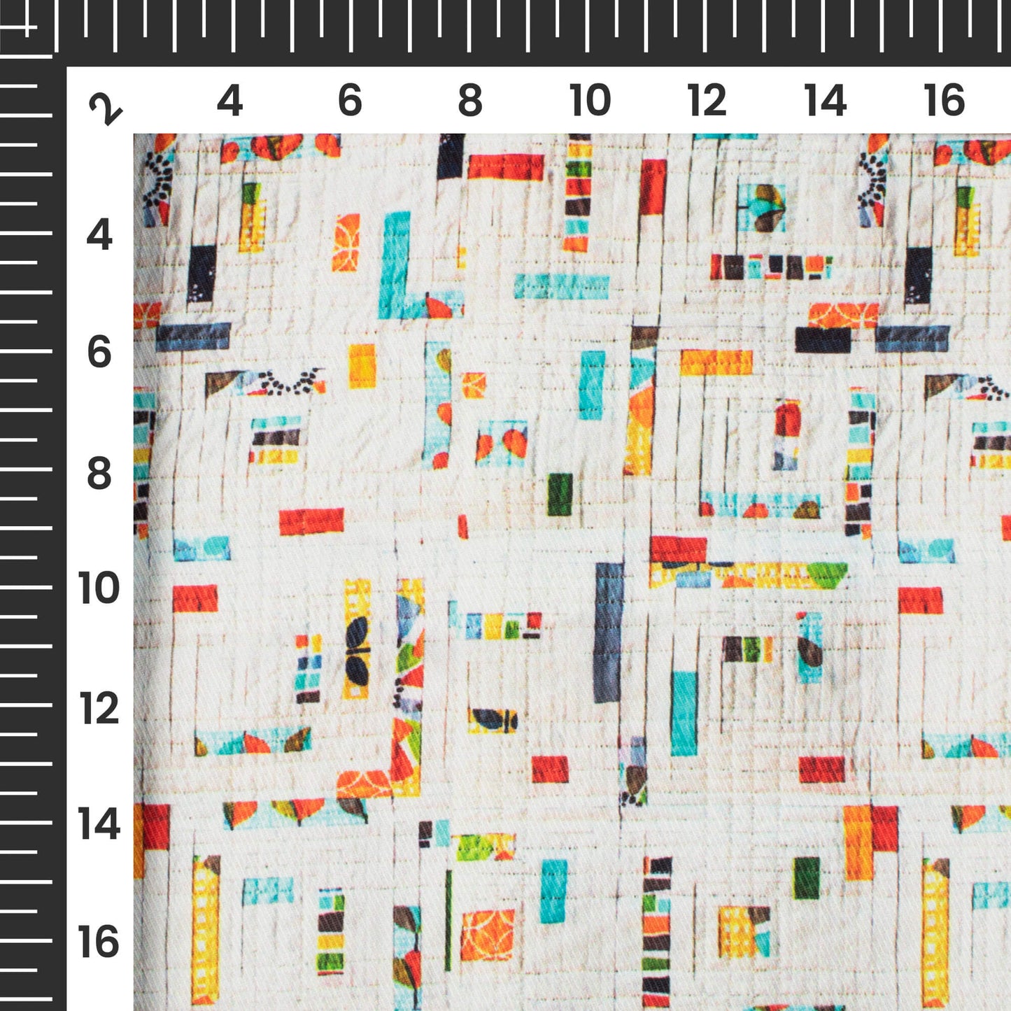 Off White And Red Abstract Pattern Digital Print Twill Fabric (Width 56 Inches)