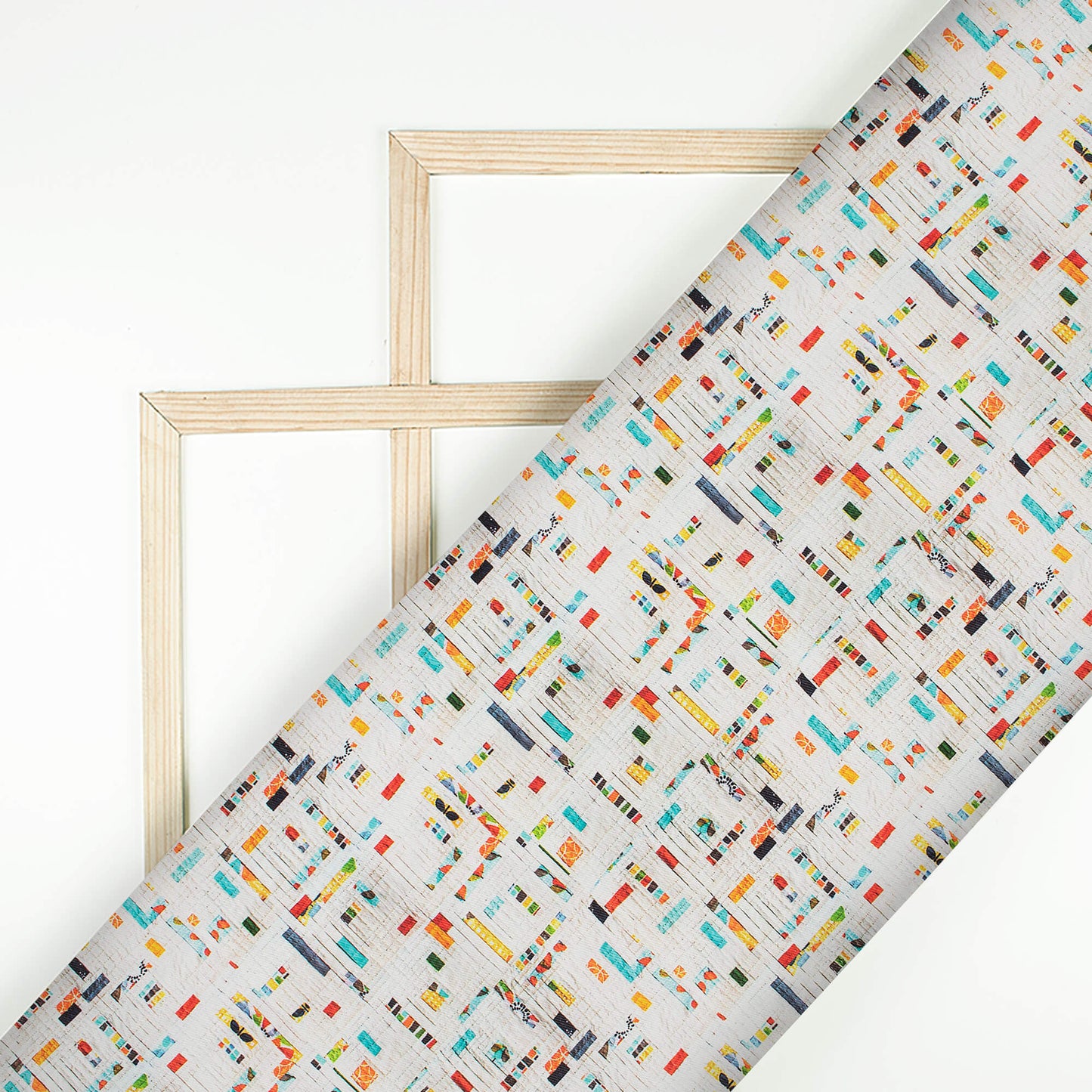 Off White And Red Abstract Pattern Digital Print Twill Fabric (Width 56 Inches)