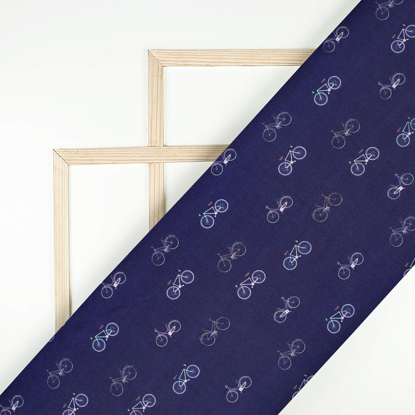 Space Blue And White Quirky Pattern Digital Print Twill Fabric (Width 56 Inches)