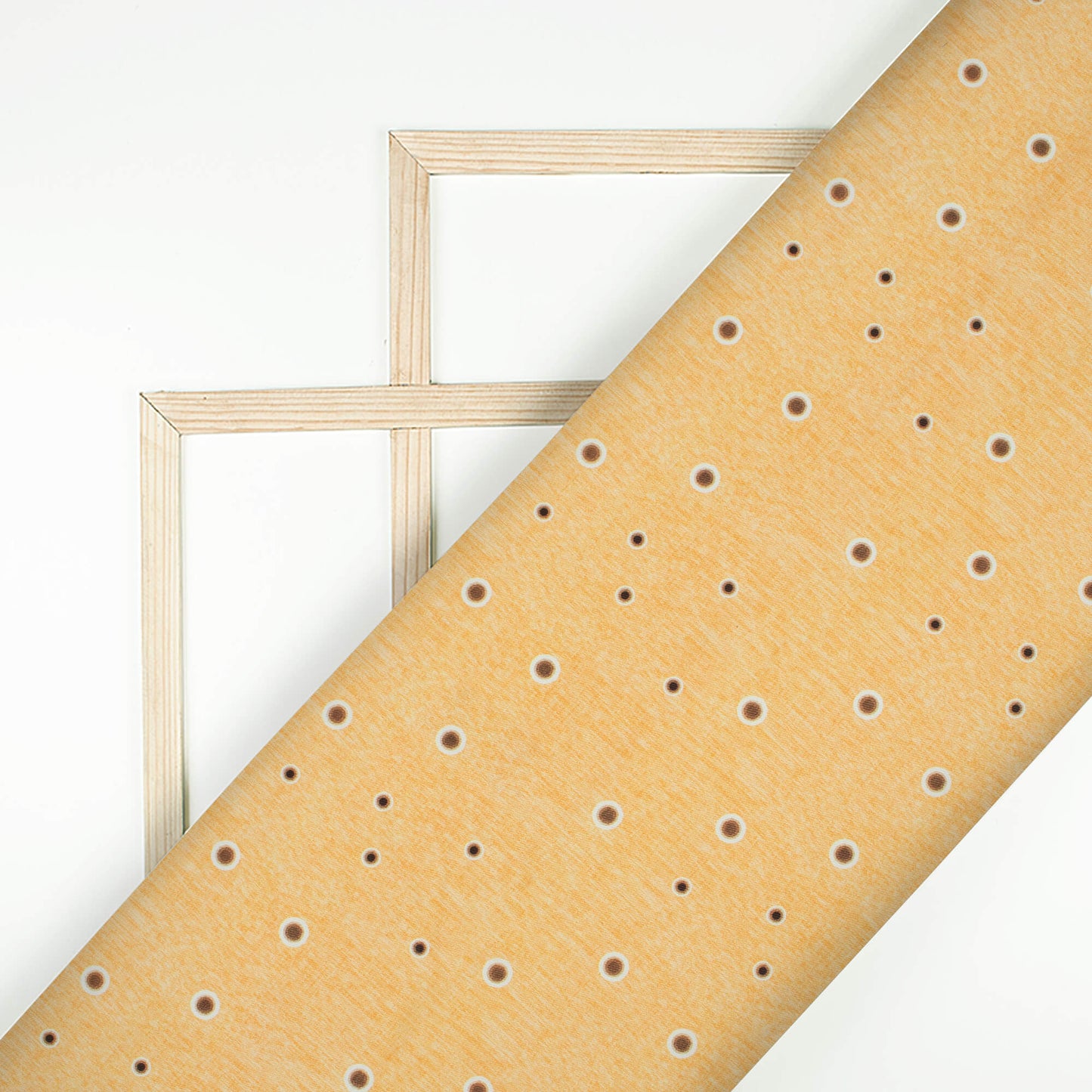 Light Orange And Brown Polka Dots Pattern Digital Print Twill Fabric (Width 56 Inches)