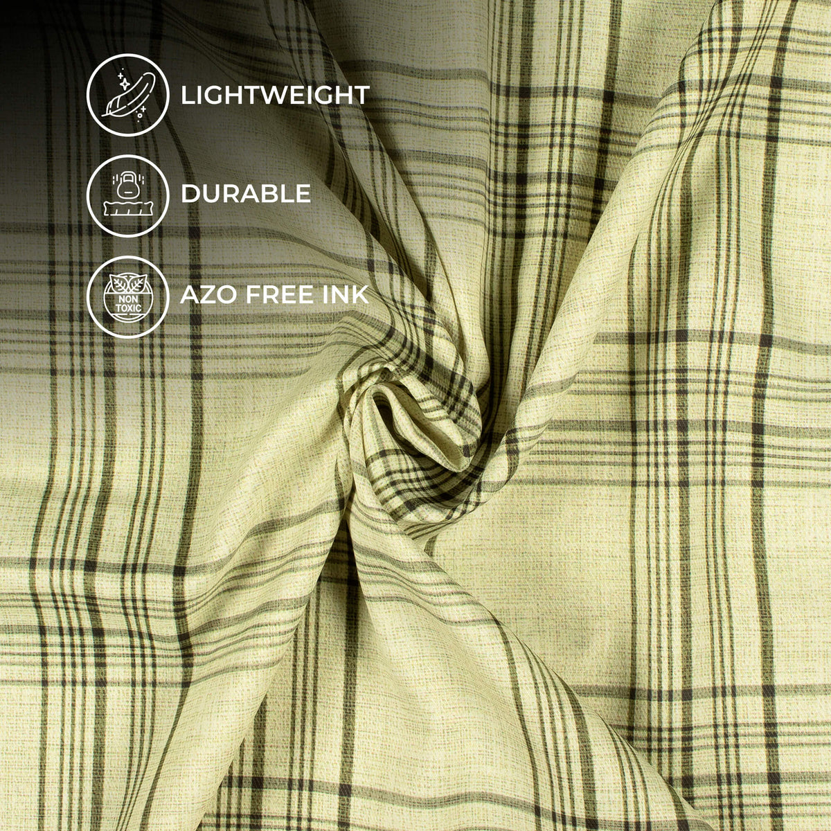 Beige And Dark Olive Green Checks Pattern Digital Print Twill Fabric (Width 56 Inches)