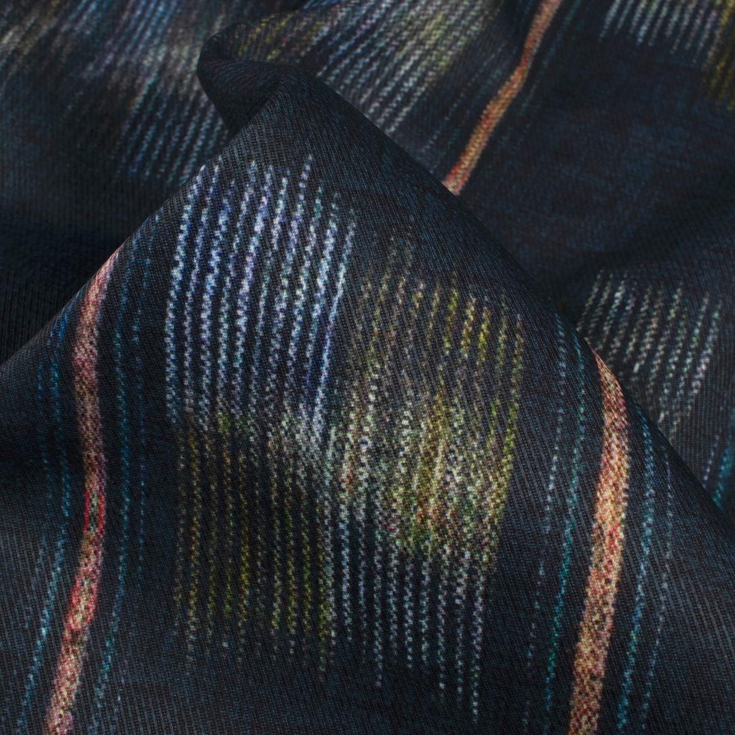 Dark Blue And Moss Green Abstract Pattern Digital Print Twill Fabric (Width 56 Inches)