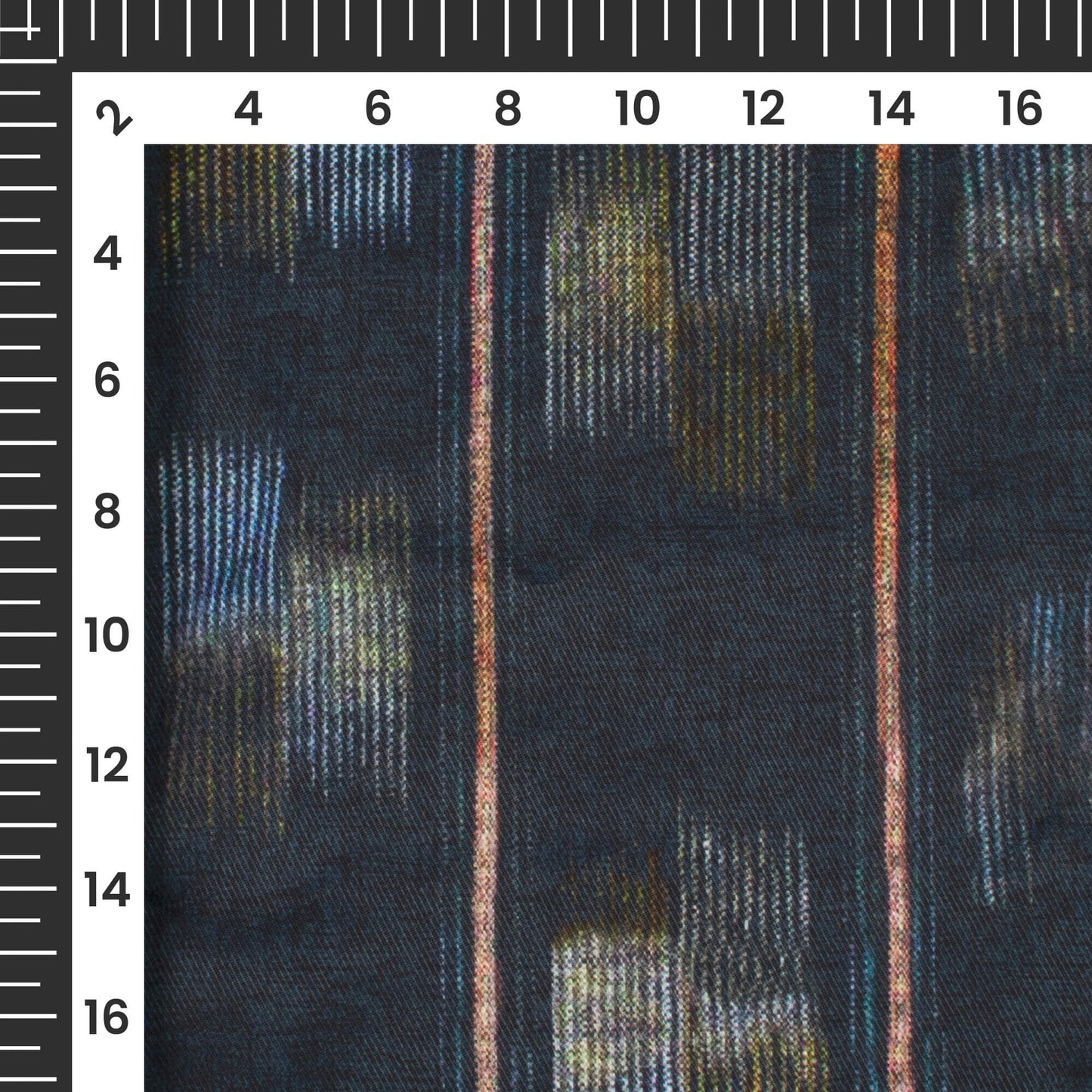 Dark Blue And Moss Green Abstract Pattern Digital Print Twill Fabric (Width 56 Inches)