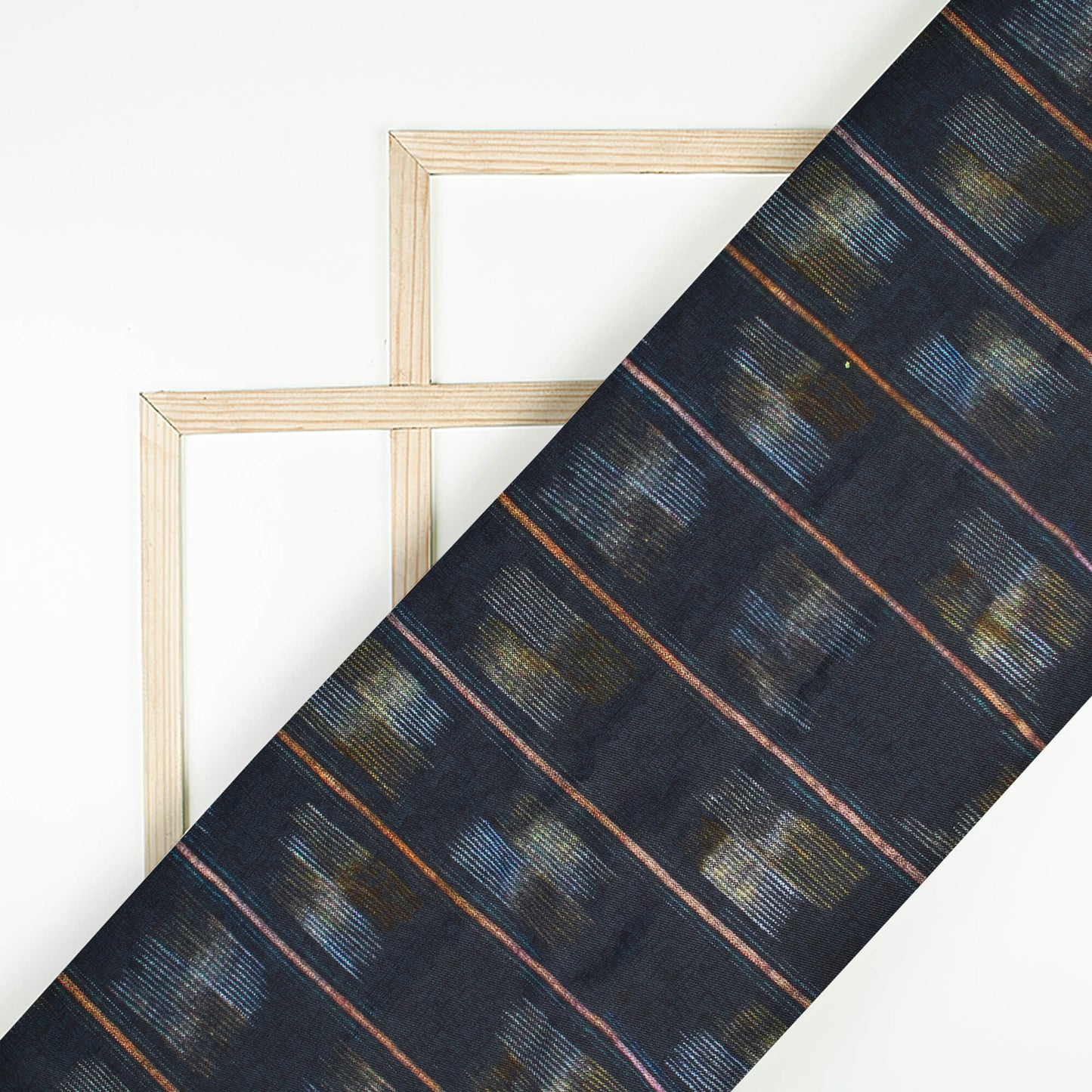 Dark Blue And Moss Green Abstract Pattern Digital Print Twill Fabric (Width 56 Inches)