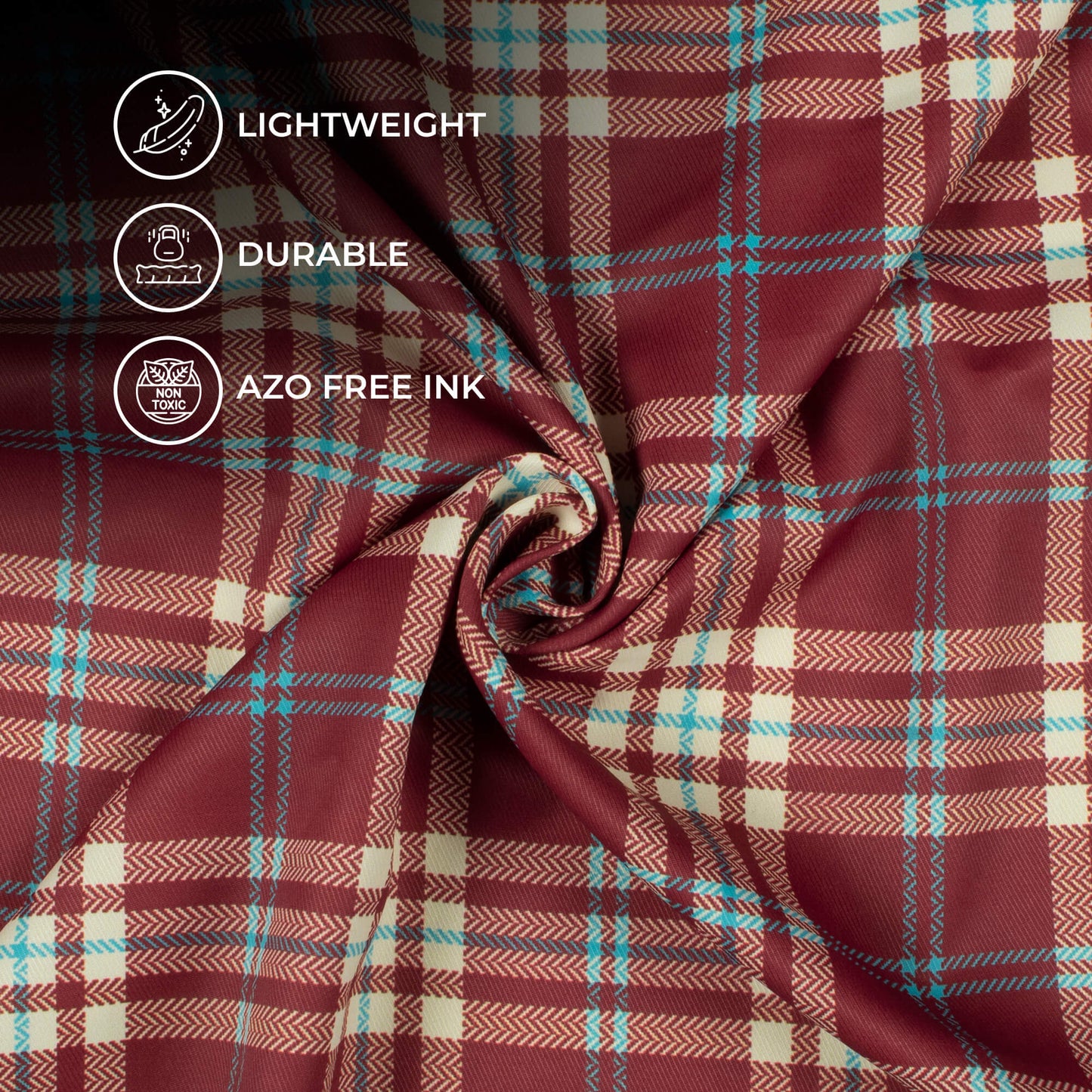 Maroon And Cream Checks Pattern Digital Print Twill Fabric (Width 56 Inches)