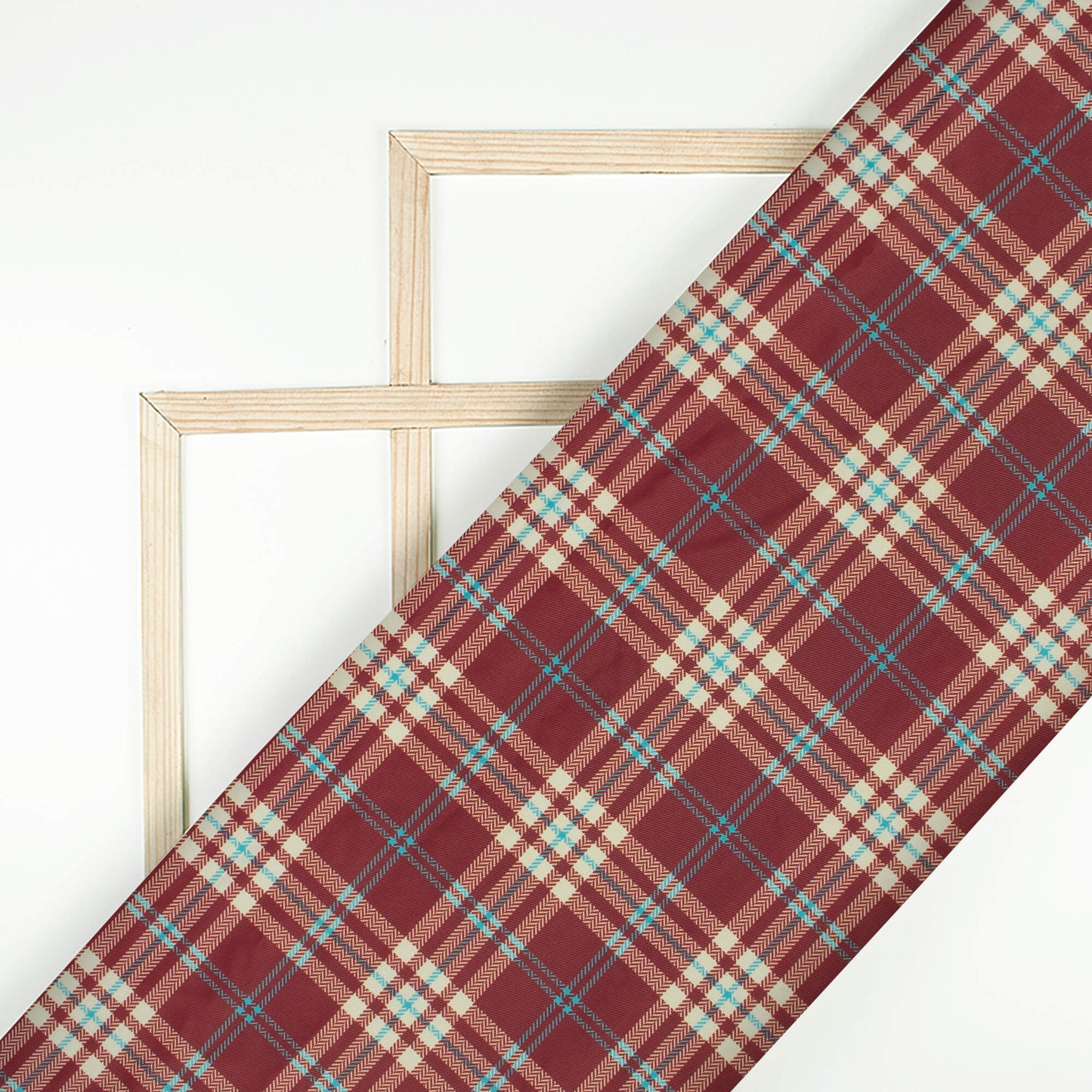 Maroon And Cream Checks Pattern Digital Print Twill Fabric (Width 56 Inches)
