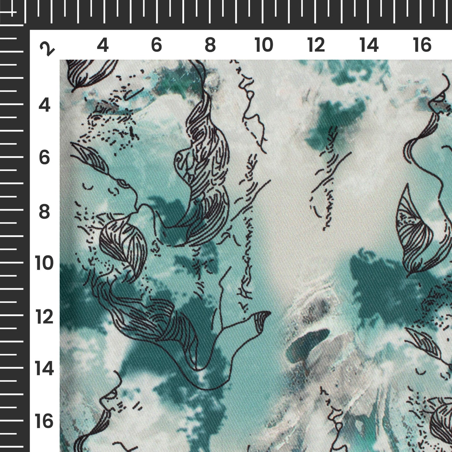 Off White And Sage Green Abstract Pattern Digital Print Twill Fabric (Width 56 Inches)