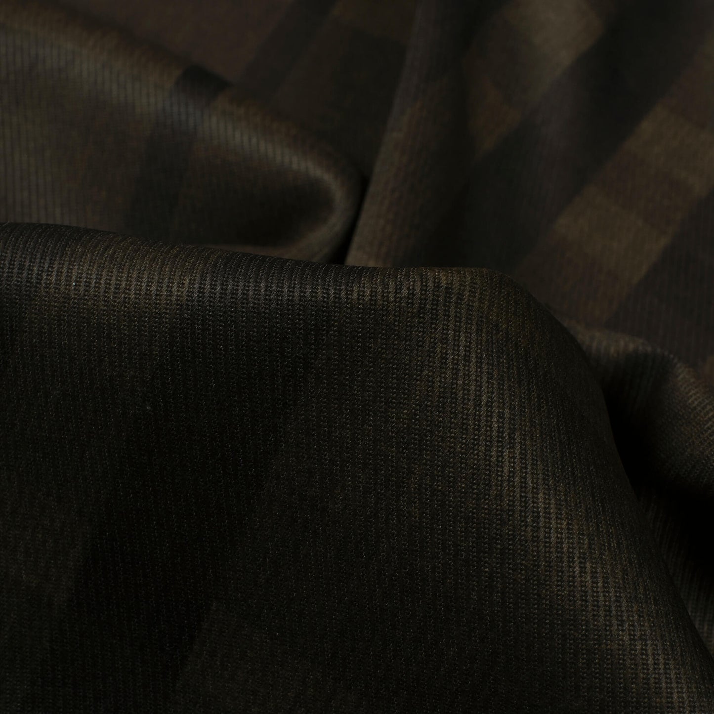 Dark Brown And Black Checks Pattern Digital Print Twill Fabric (Width 56 Inches)