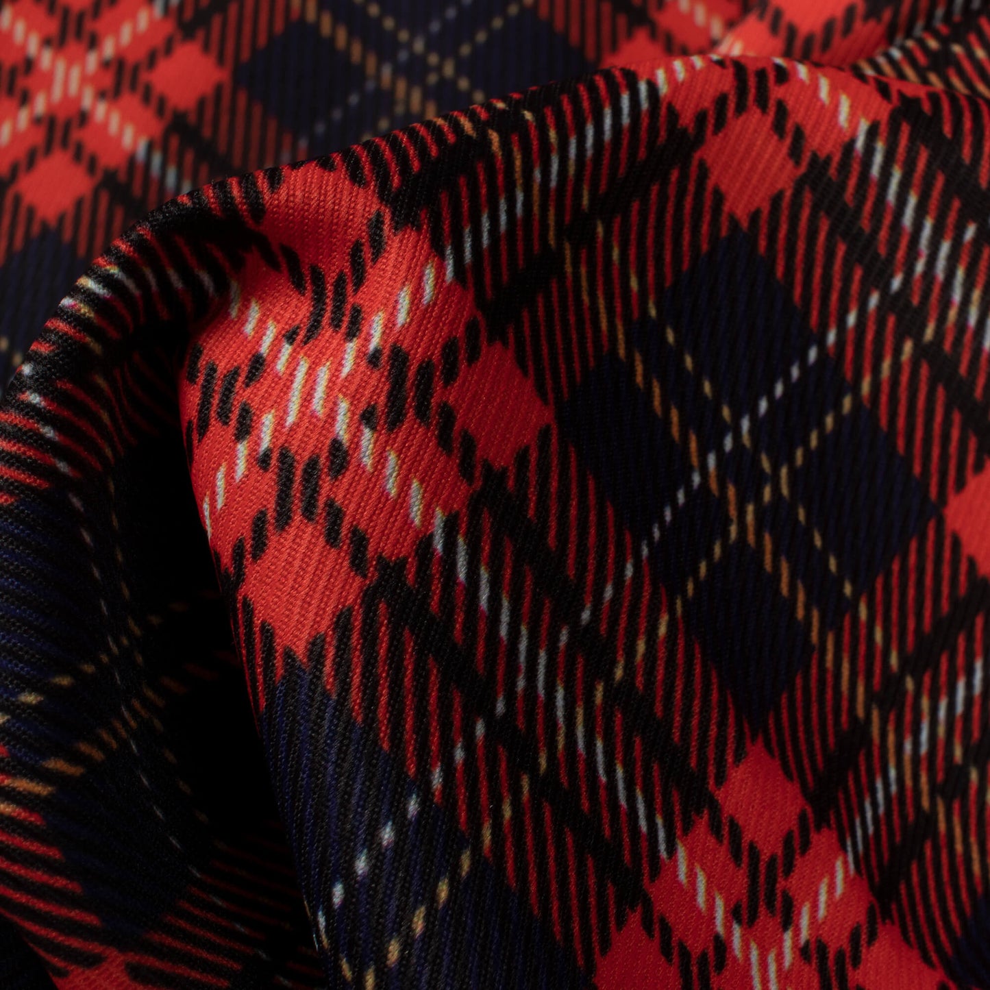 Navy Blue And Red Checks Pattern Digital Print Twill Fabric (Width 56 Inches)