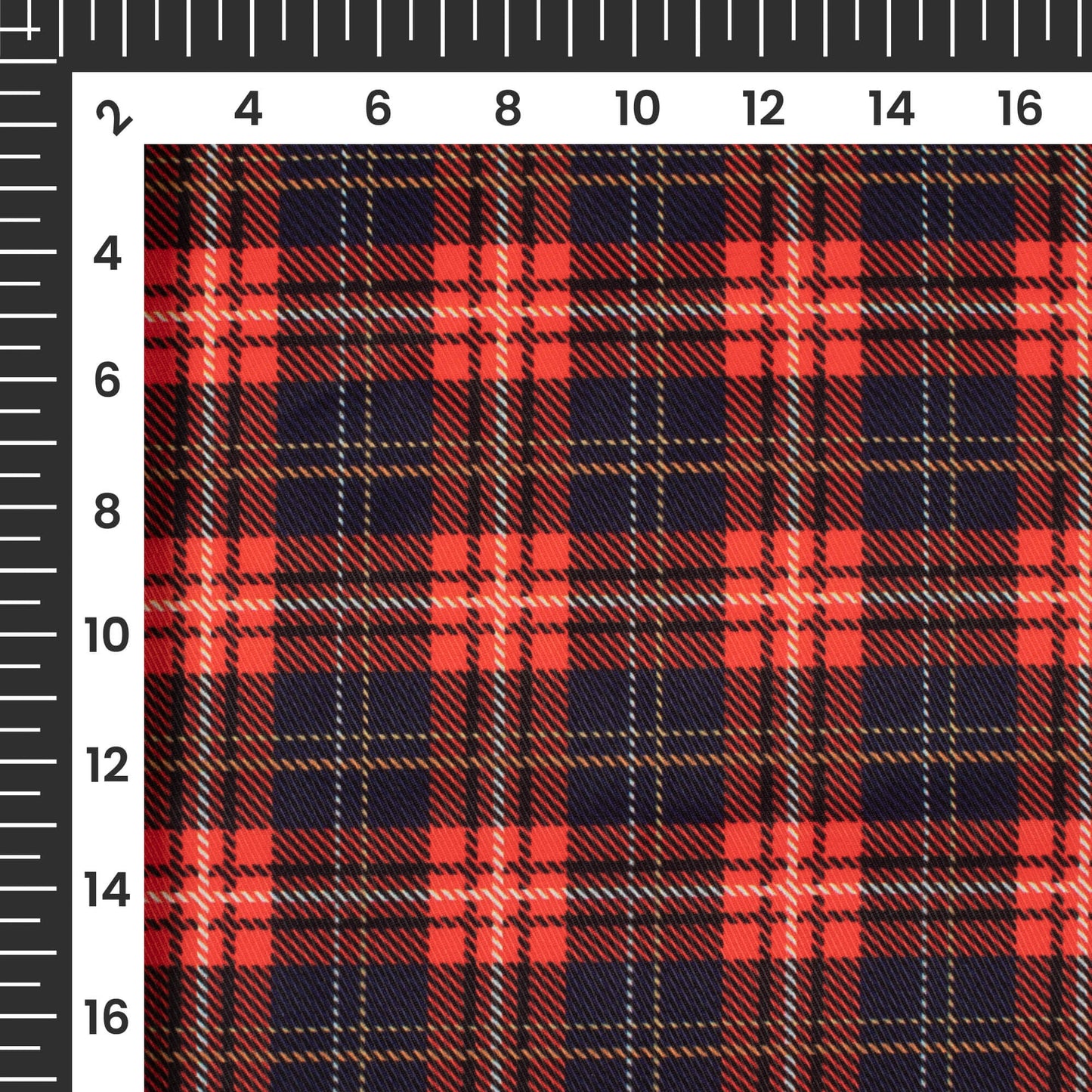 Navy Blue And Red Checks Pattern Digital Print Twill Fabric (Width 56 Inches)