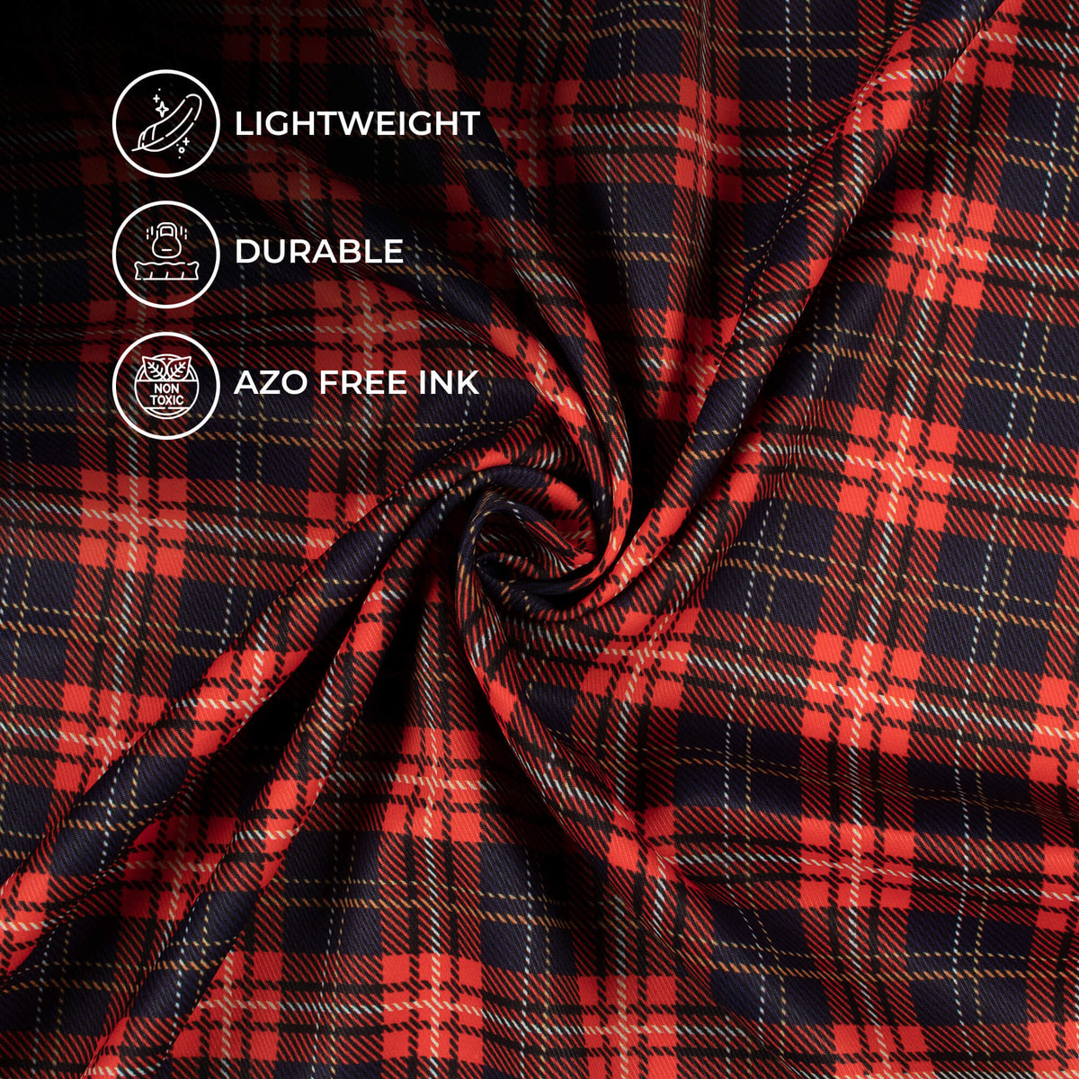 Navy Blue And Red Checks Pattern Digital Print Twill Fabric (Width 56 Inches)