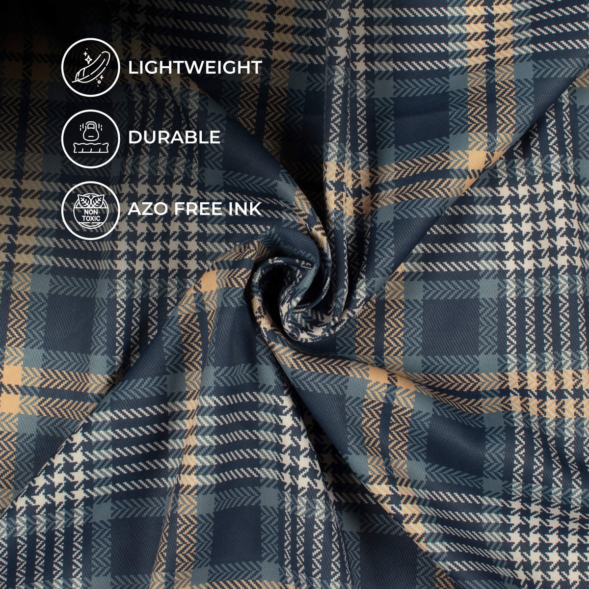 Slate Blue And Brown Checks Pattern Digital Print Twill Fabric (Width 56 Inches)