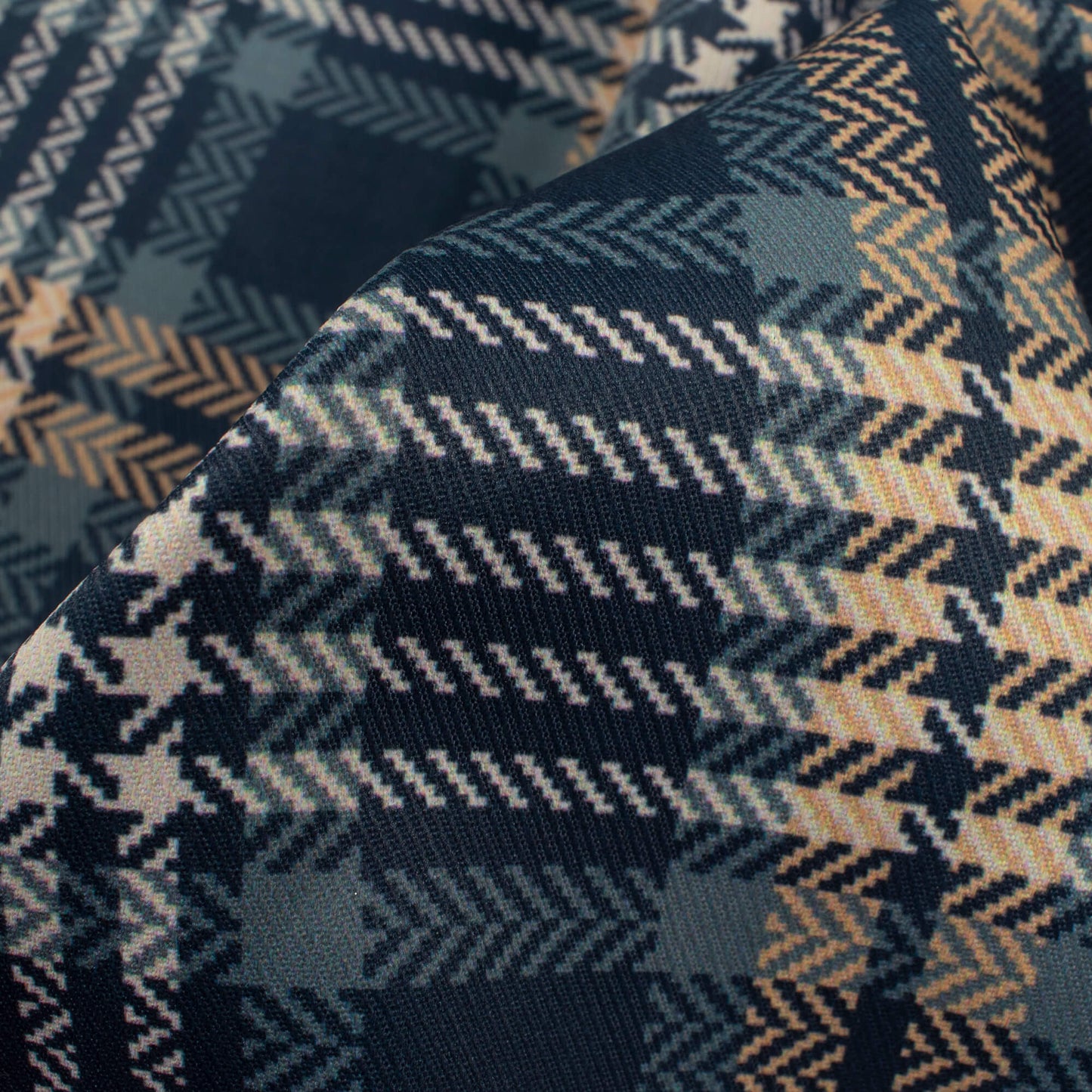 Slate Blue And Brown Checks Pattern Digital Print Twill Fabric (Width 56 Inches)