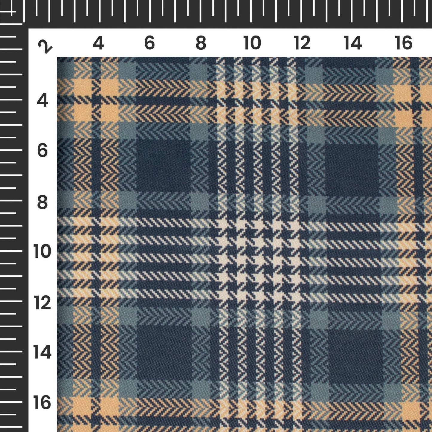 Slate Blue And Brown Checks Pattern Digital Print Twill Fabric (Width 56 Inches)