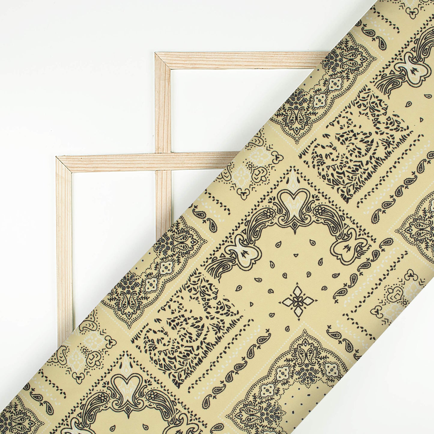 Cream And Beige Traditional Pattern Digital Print Twill Fabric (Width 56 Inches)