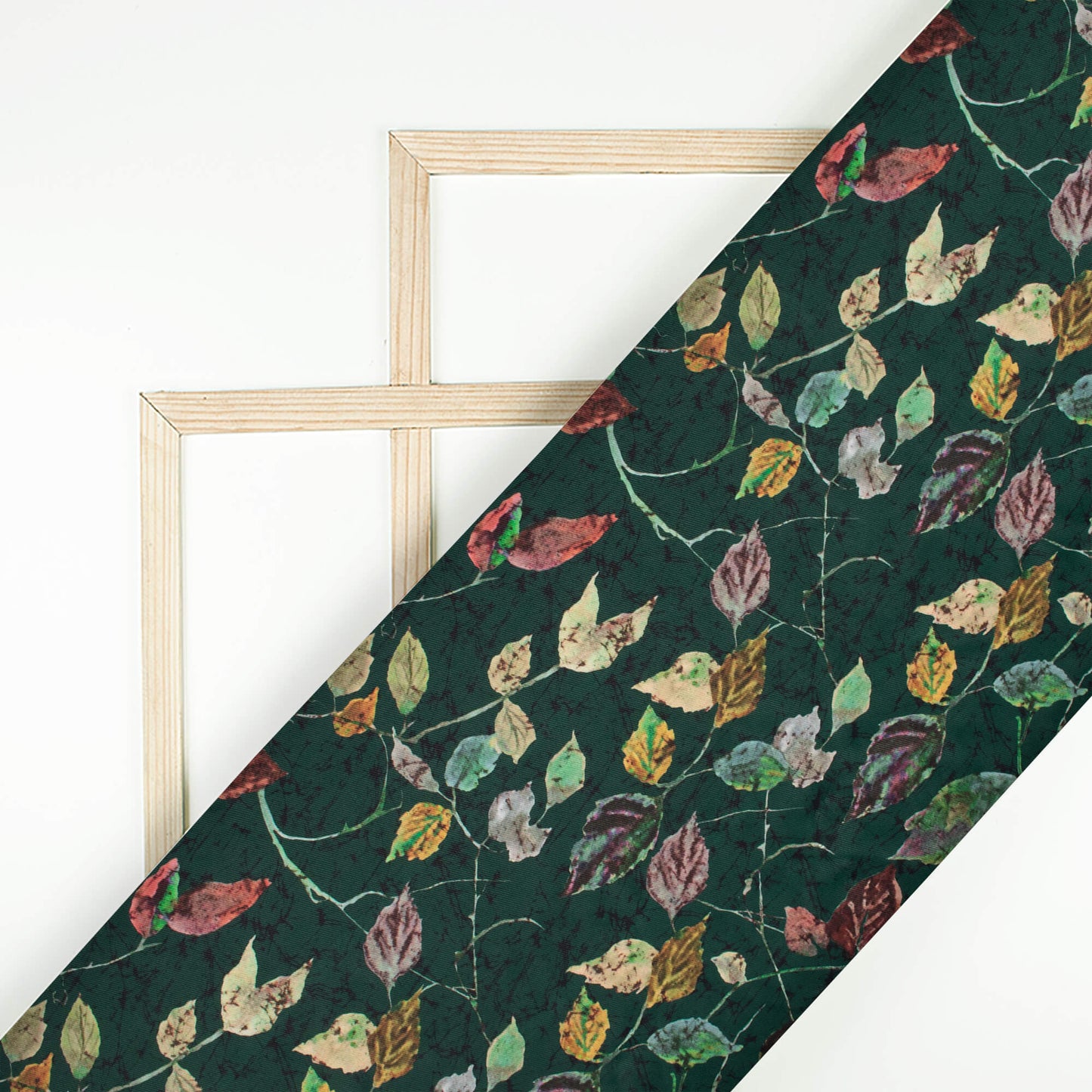 Forest Green And Cream Leaf Pattern Digital Print Twill Fabric (Width 56 Inches)