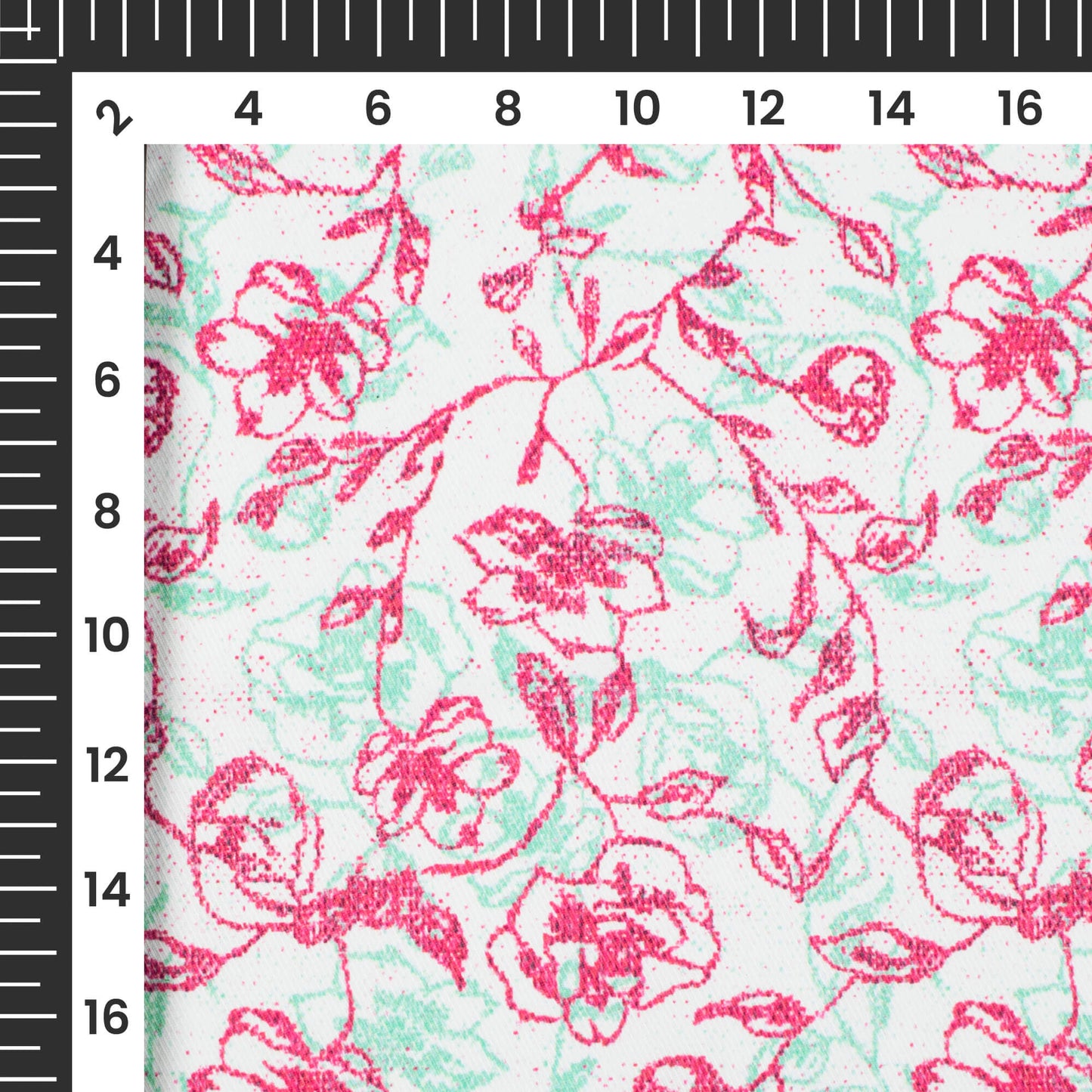 White And Dark Pink Floral Pattern Digital Print Twill Fabric (Width 56 Inches)