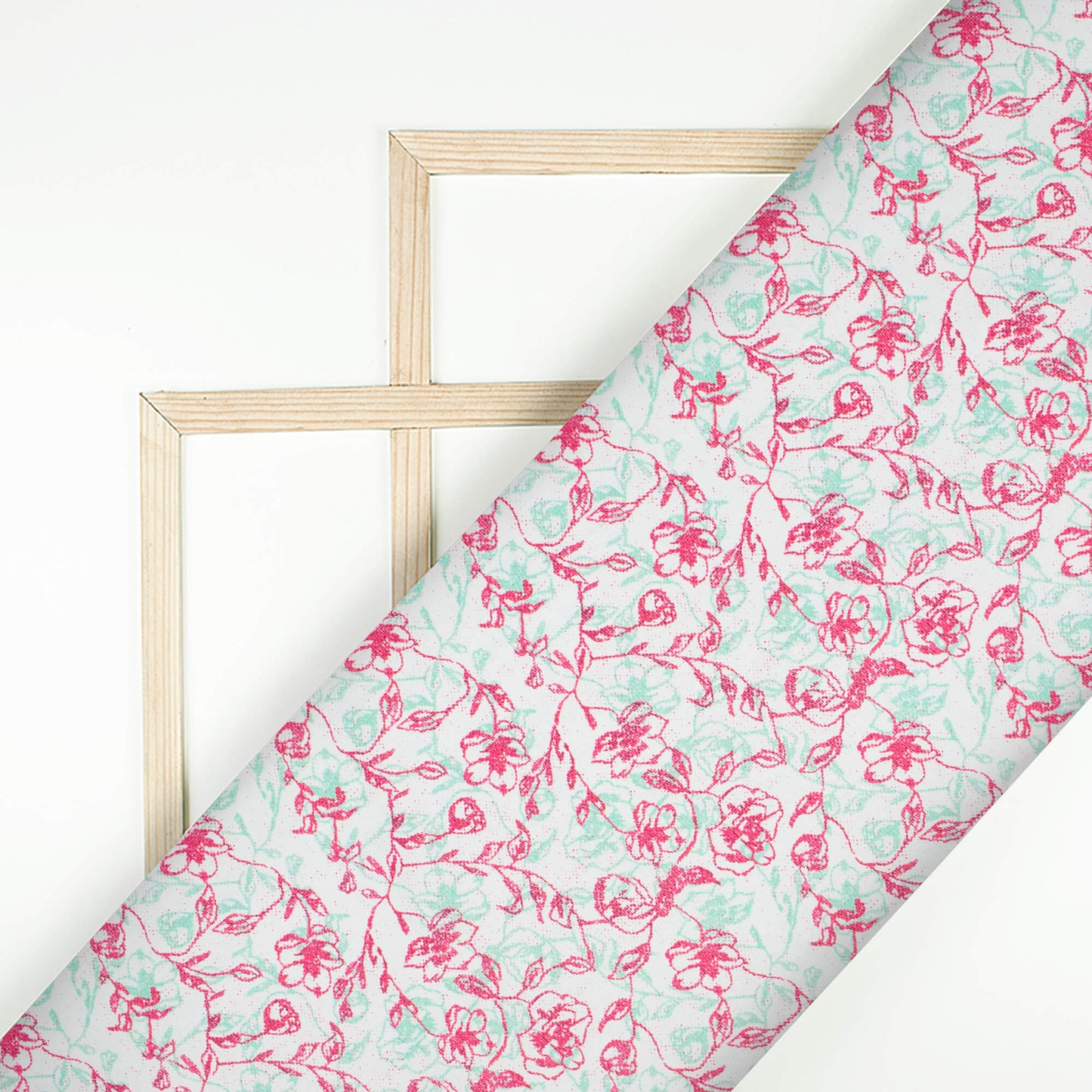White And Dark Pink Floral Pattern Digital Print Twill Fabric (Width 56 Inches)
