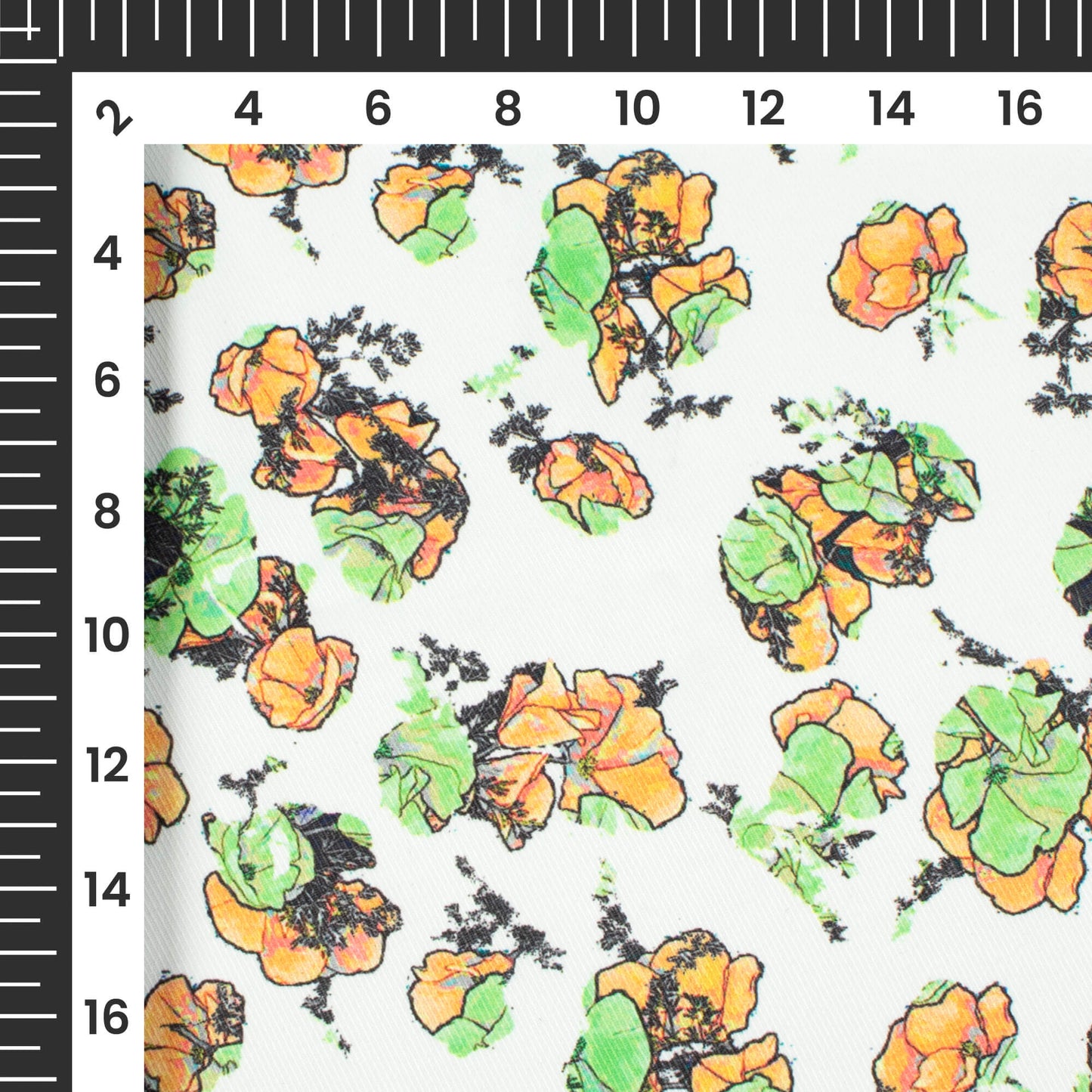 White And Green Floral Pattern Digital Print Twill Fabric (Width 56 Inches)