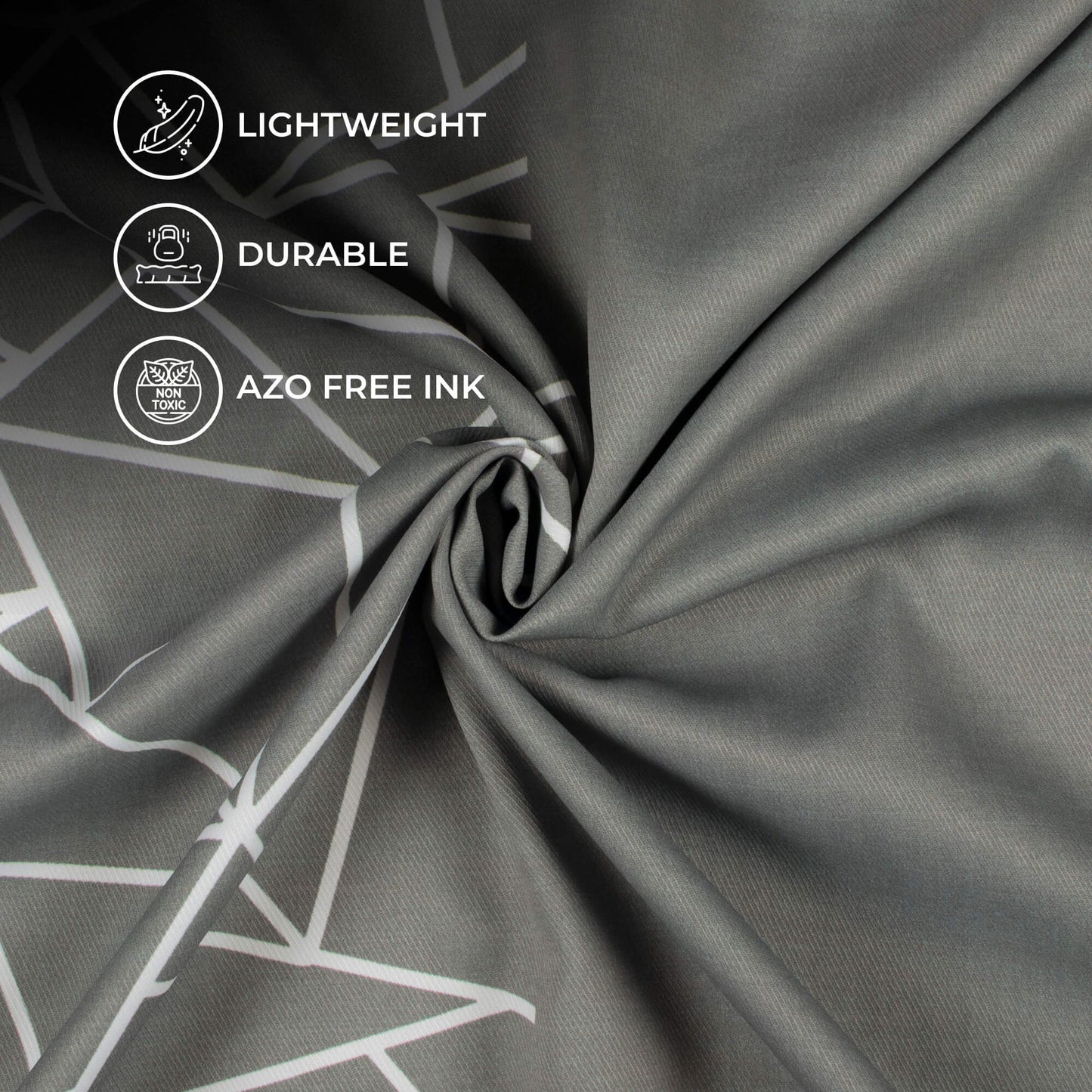 Grey And White Geometric Pattern Digital Print Twill Fabric (Width 56 Inches)