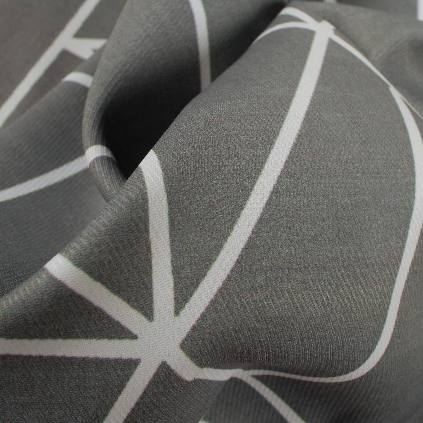 Grey And White Geometric Pattern Digital Print Twill Fabric (Width 56 Inches)