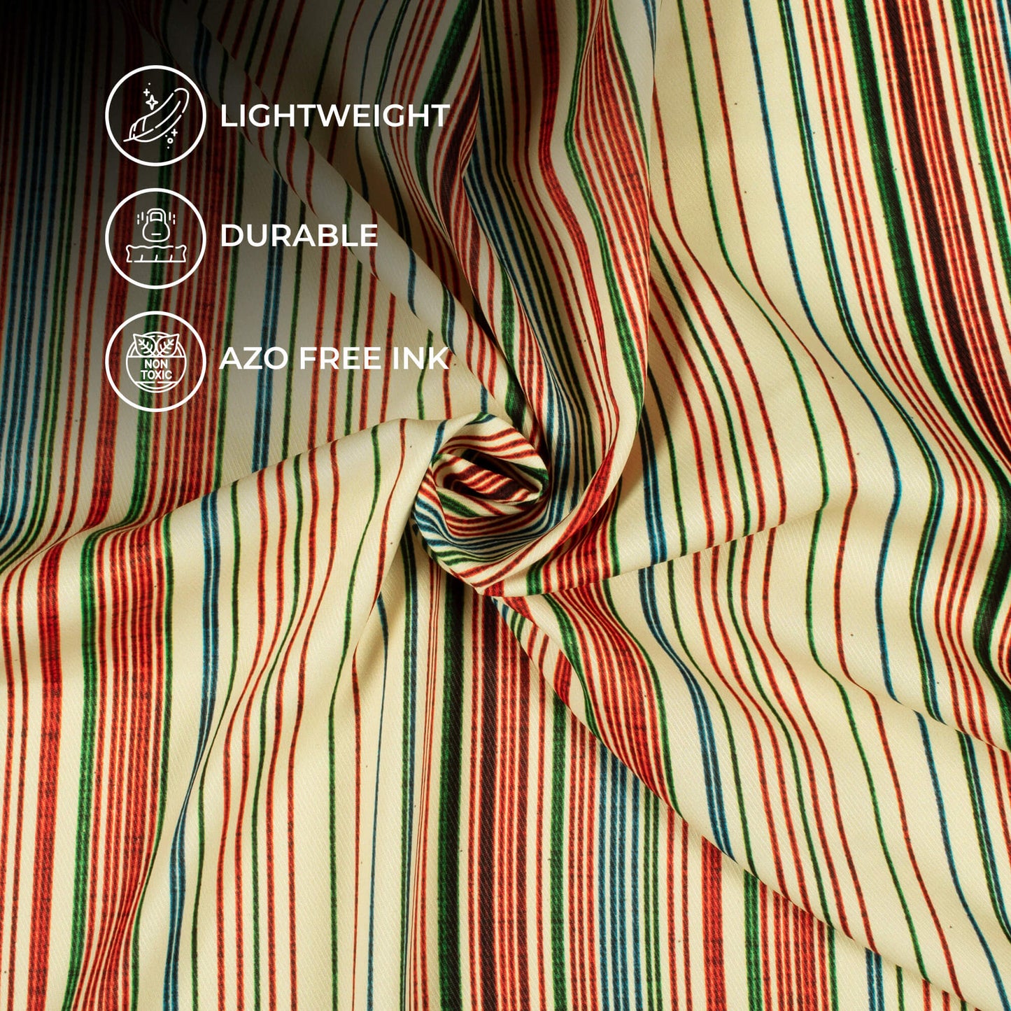 Cream And Sangria Red Stripes Pattern Digital Print Twill Fabric (Width 56 Inches)