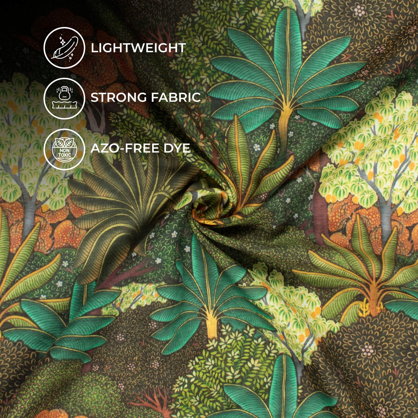 Forest Green And Ochre Orange Pichwaii Pattern Digital Print Poly Cambric Fabric