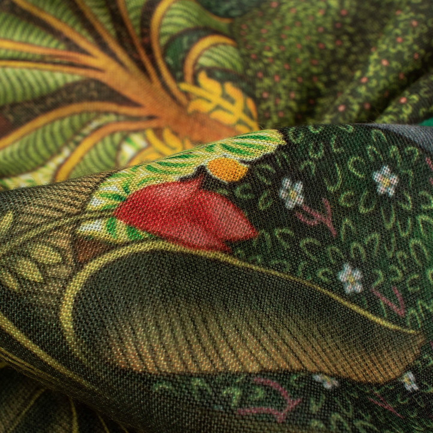 Forest Green And Ochre Orange Pichwaii Pattern Digital Print Poly Cambric Fabric