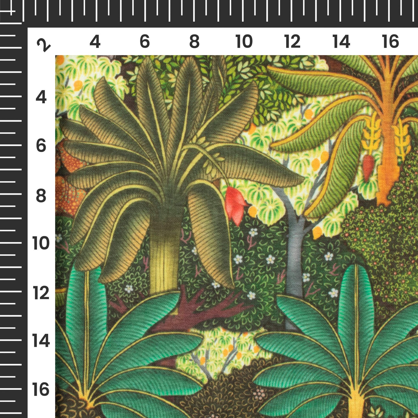 Forest Green And Ochre Orange Pichwaii Pattern Digital Print Poly Cambric Fabric