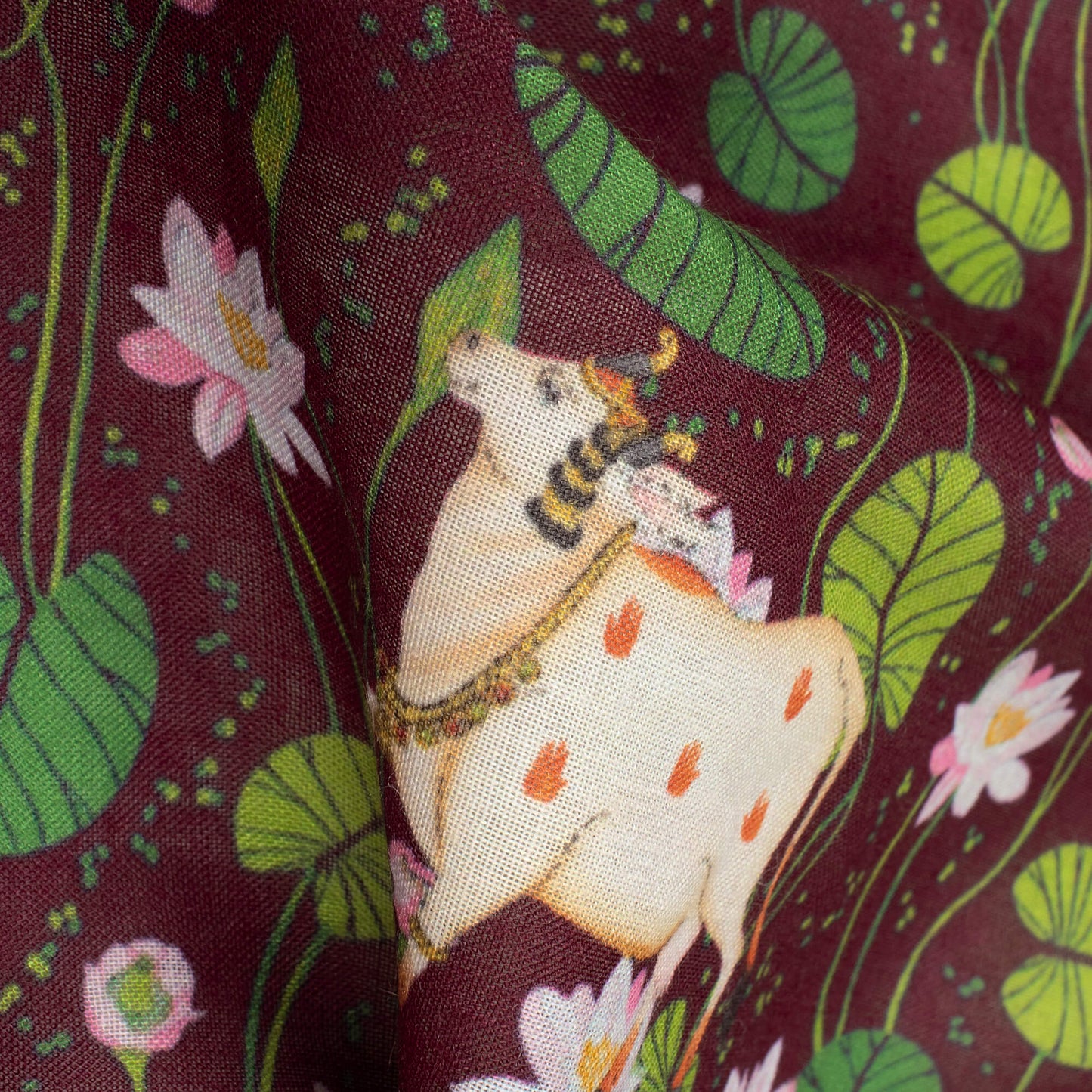 Sangria Purple And Green Pichwaii Pattern Digital Print Poly Cambric Fabric