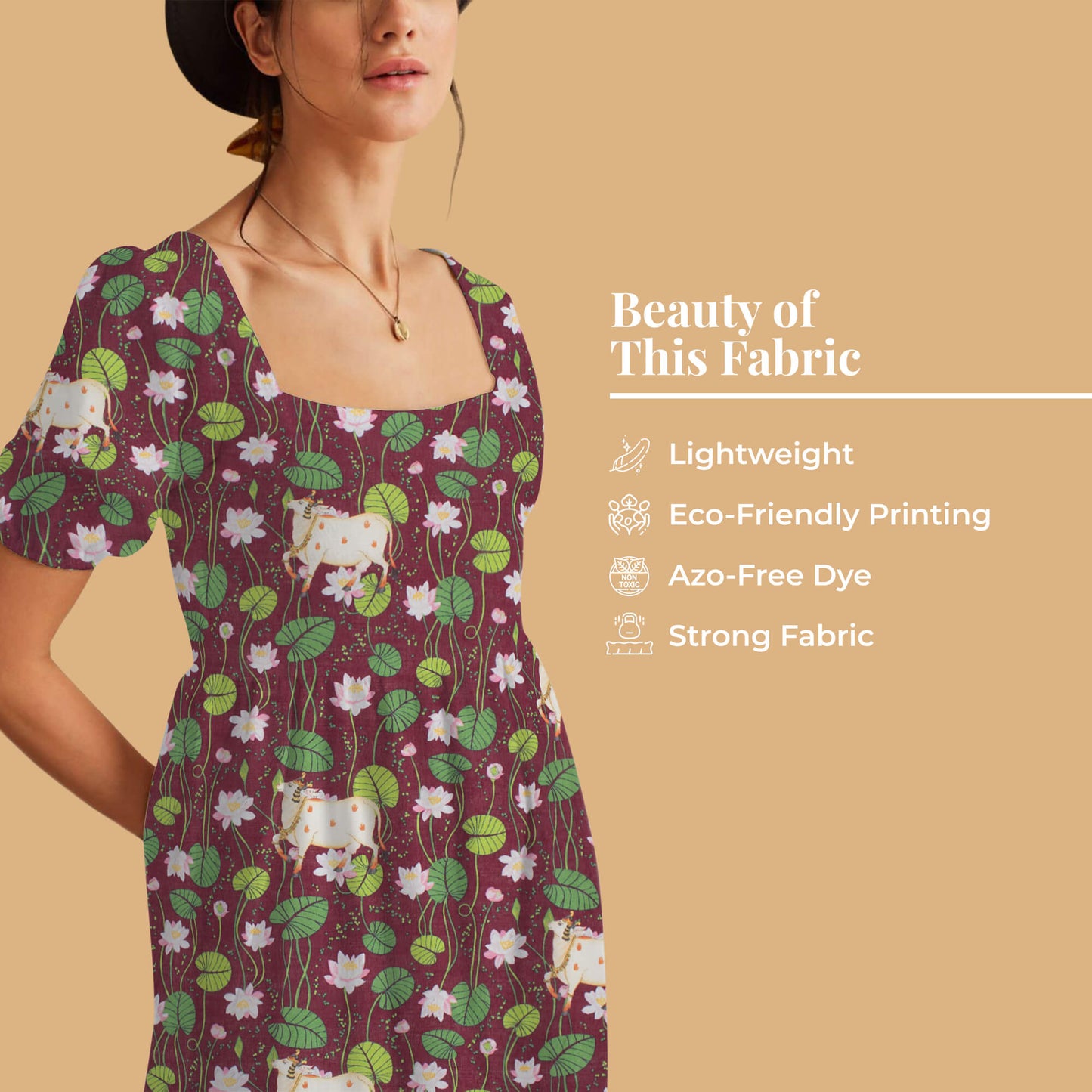 Sangria Purple And Green Pichwaii Pattern Digital Print Poly Cambric Fabric