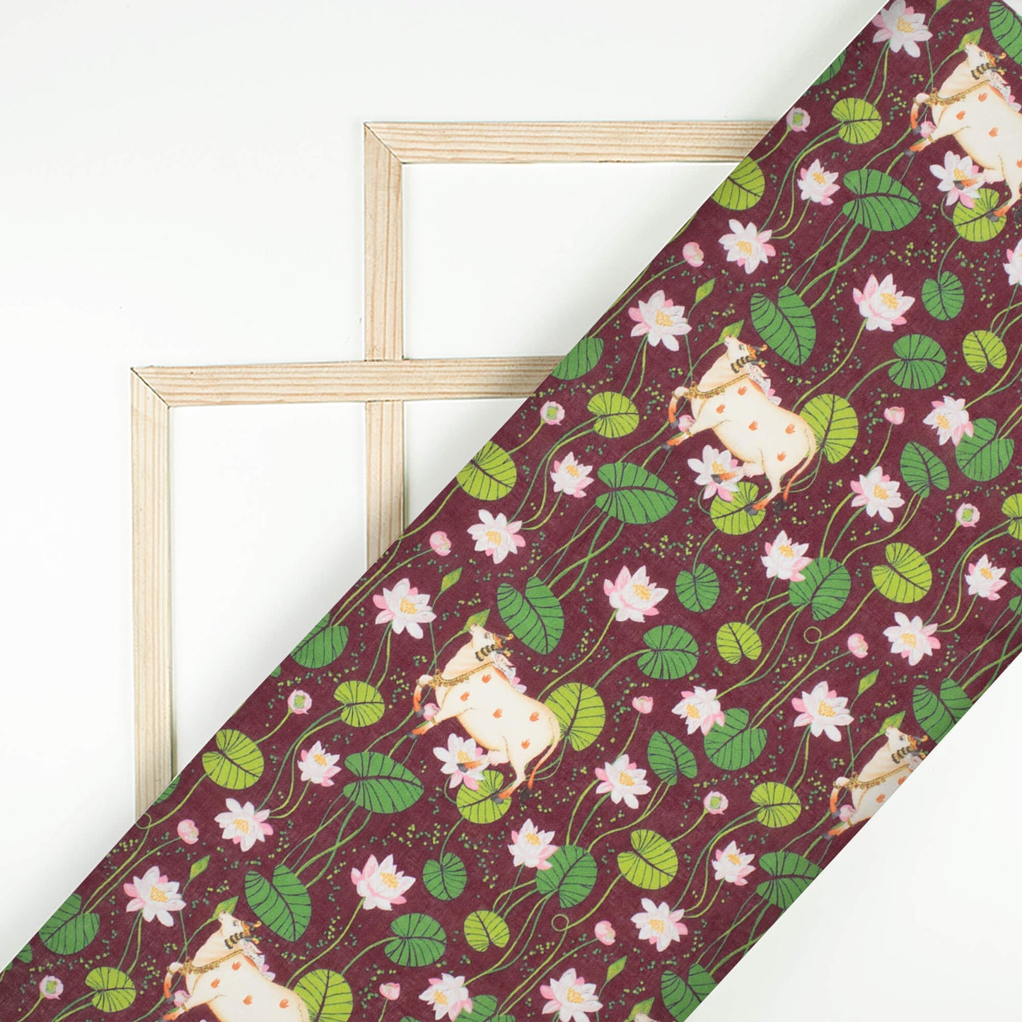 Sangria Purple And Green Pichwaii Pattern Digital Print Poly Cambric Fabric