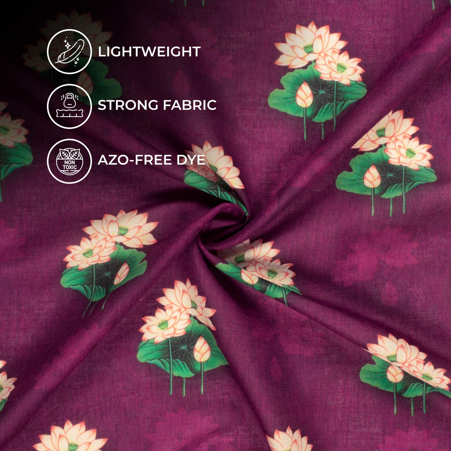 Magenta Purple And Coral Red Pichwaii Pattern Digital Print Poly Cambric Fabric