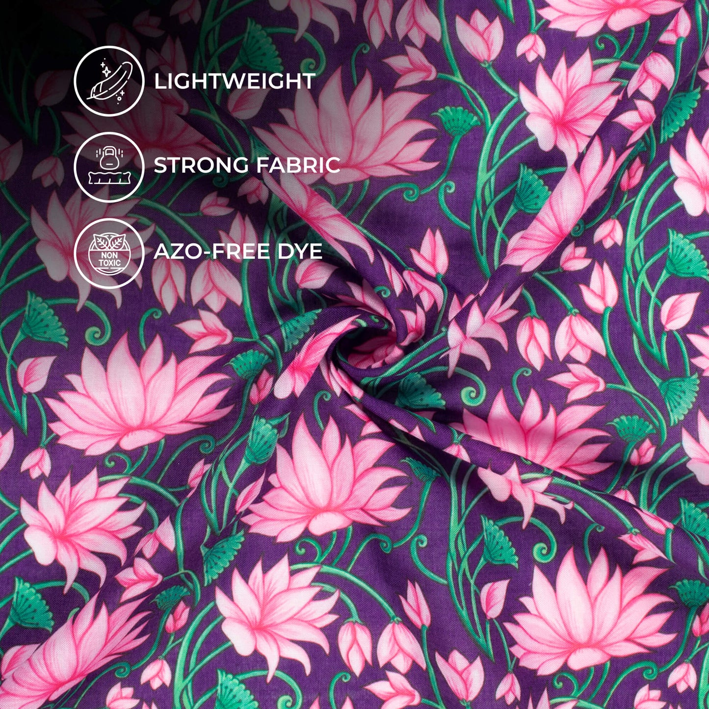 Violet Purple And Taffy Pink Pichwaii Pattern Digital Print Poly Cambric Fabric