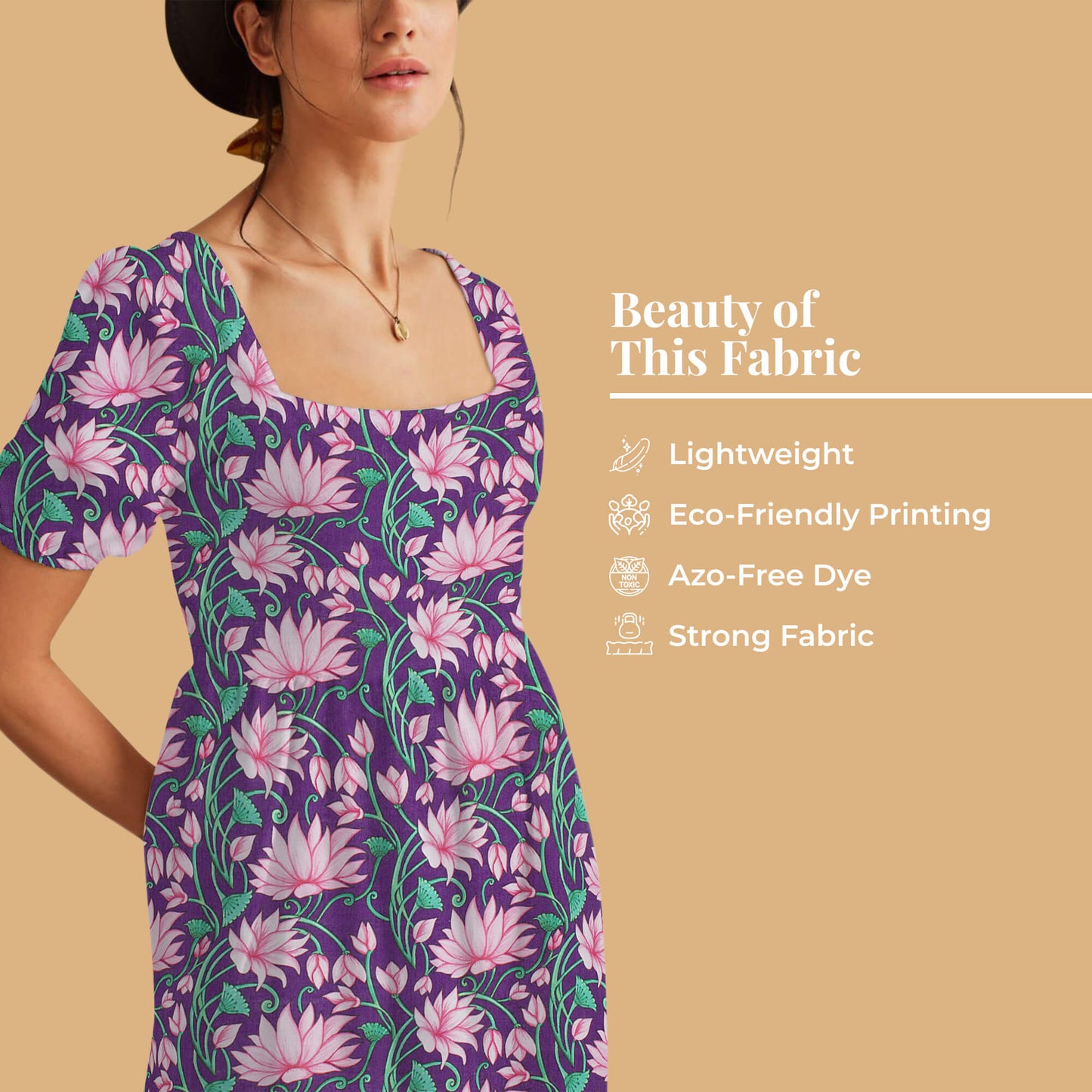 Violet Purple And Taffy Pink Pichwaii Pattern Digital Print Poly Cambric Fabric