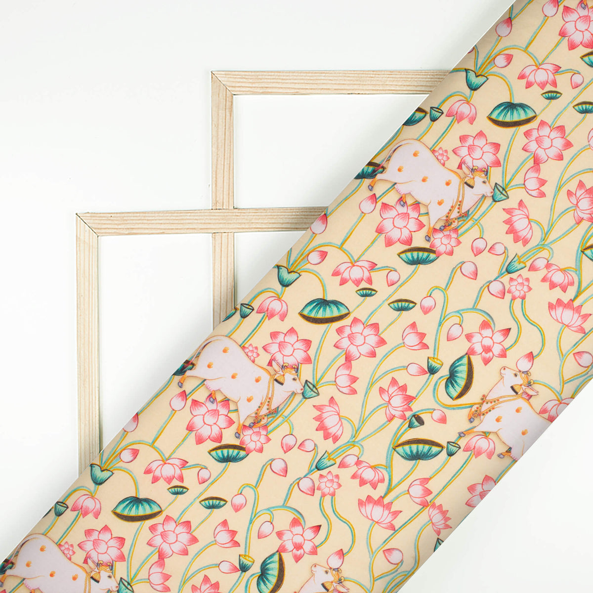 Pastel Yellow And Coral Red Pichwaii Pattern Digital Print Poly Cambric Fabric