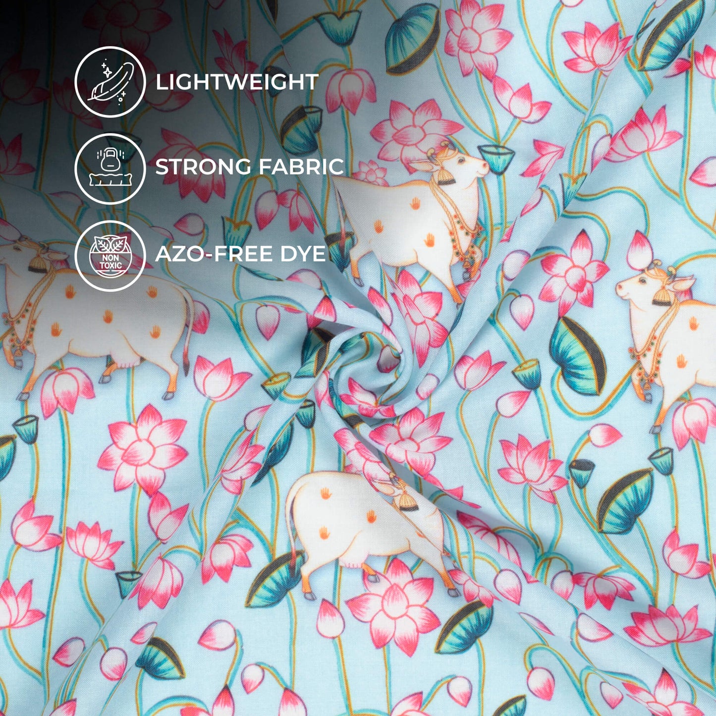 Light Blue And Taffy Pink Pichwaii Pattern Digital Print Poly Cambric Fabric