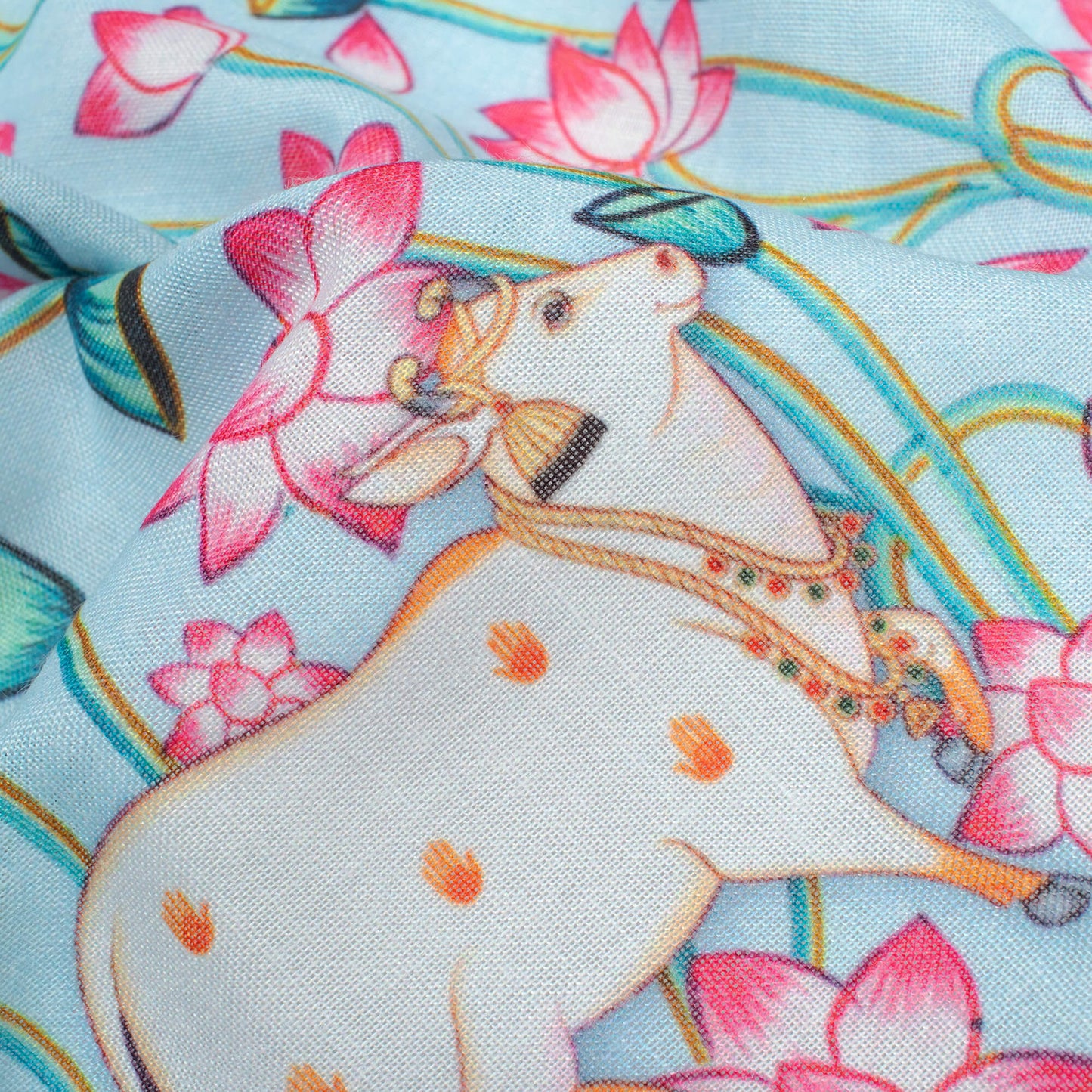 Light Blue And Taffy Pink Pichwaii Pattern Digital Print Poly Cambric Fabric