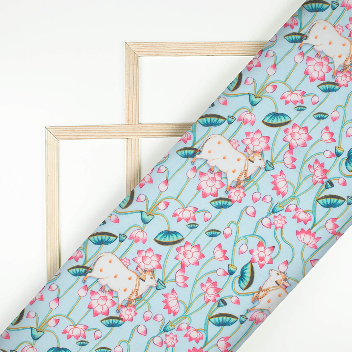Light Blue And Taffy Pink Pichwaii Pattern Digital Print Poly Cambric Fabric