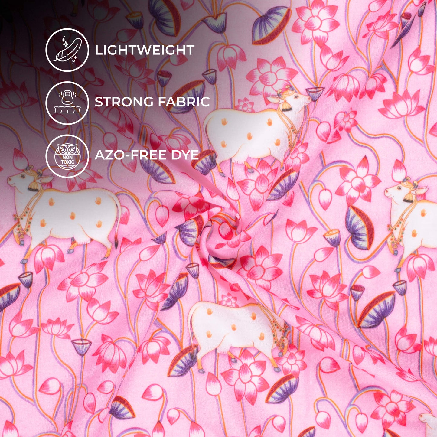 Pale Pink And Purple Pichwaii Pattern Digital Print Poly Cambric Fabric