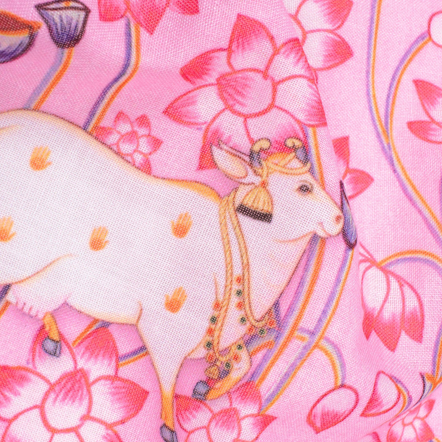 Pale Pink And Purple Pichwaii Pattern Digital Print Poly Cambric Fabric