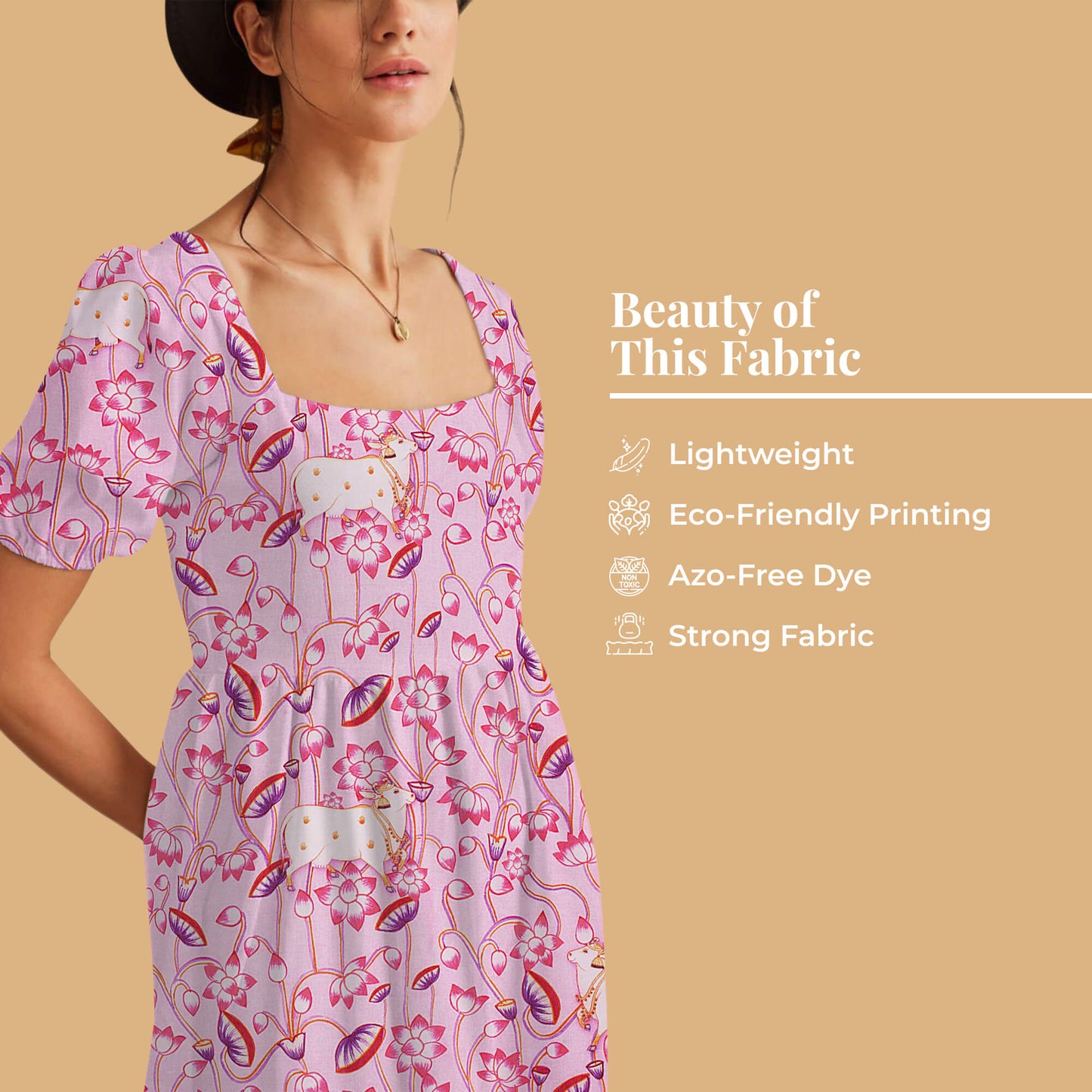 Pale Pink And Purple Pichwaii Pattern Digital Print Poly Cambric Fabric