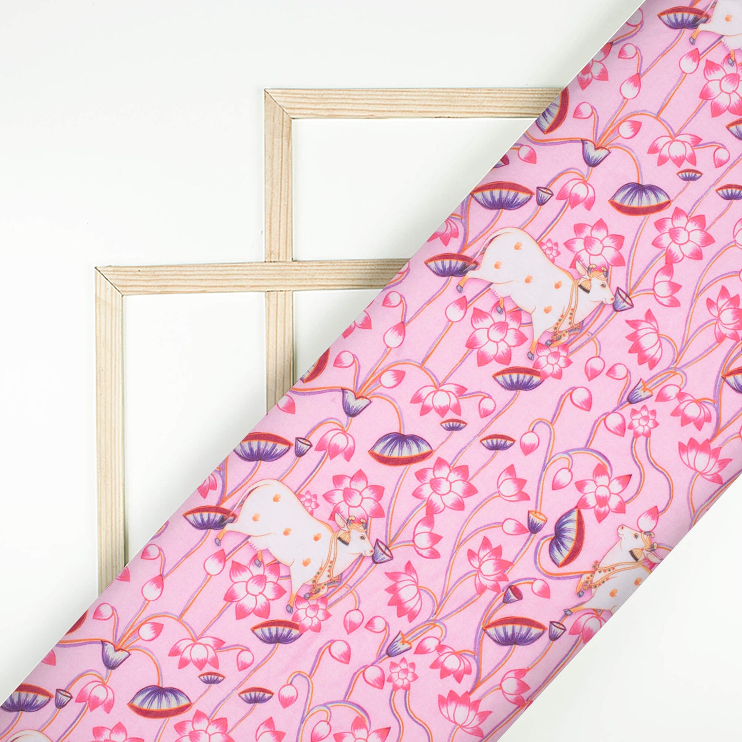 Pale Pink And Purple Pichwaii Pattern Digital Print Poly Cambric Fabric