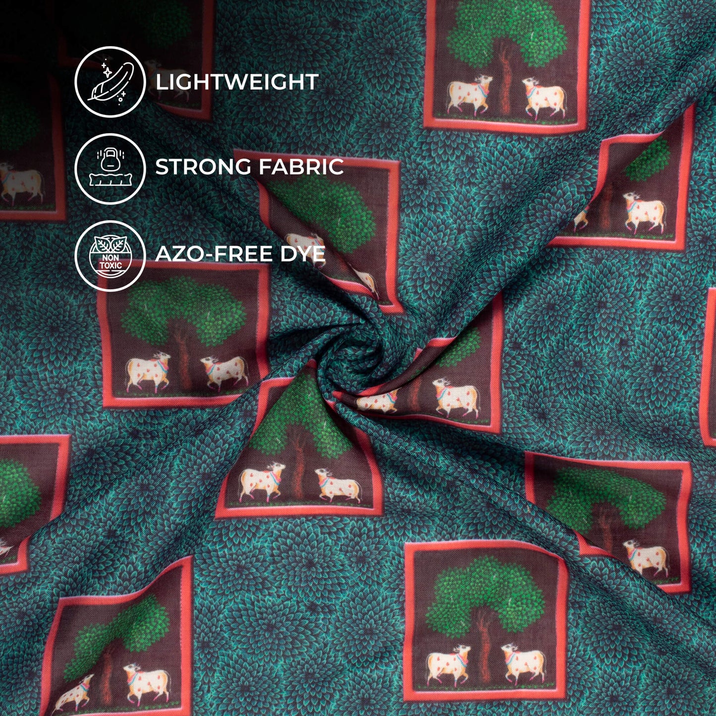 Nautical Blue And Green Pichwaii Pattern Digital Print Poly Cambric Fabric