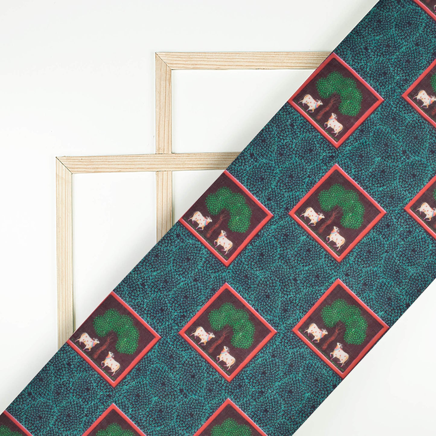 Nautical Blue And Green Pichwaii Pattern Digital Print Poly Cambric Fabric