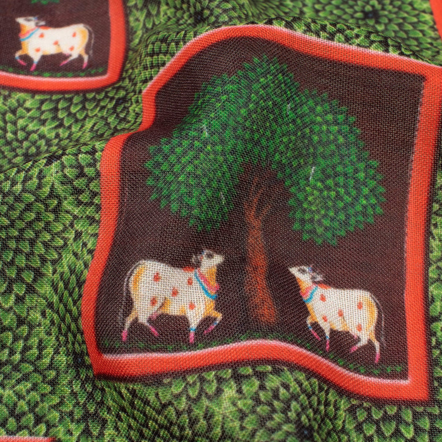 Fern Green Pichwaii Pattern Digital Print Poly Cambric Fabric