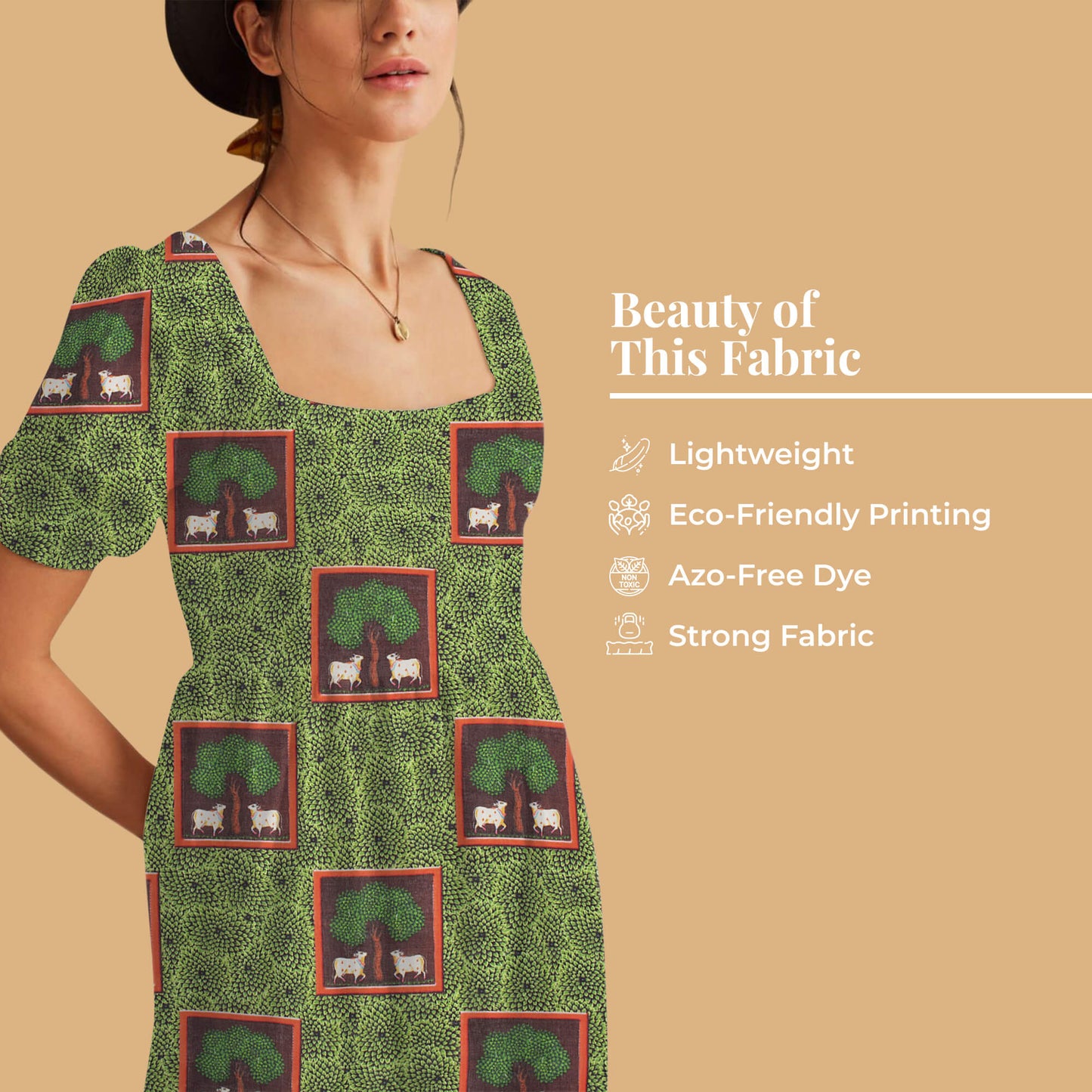 Fern Green Pichwaii Pattern Digital Print Poly Cambric Fabric