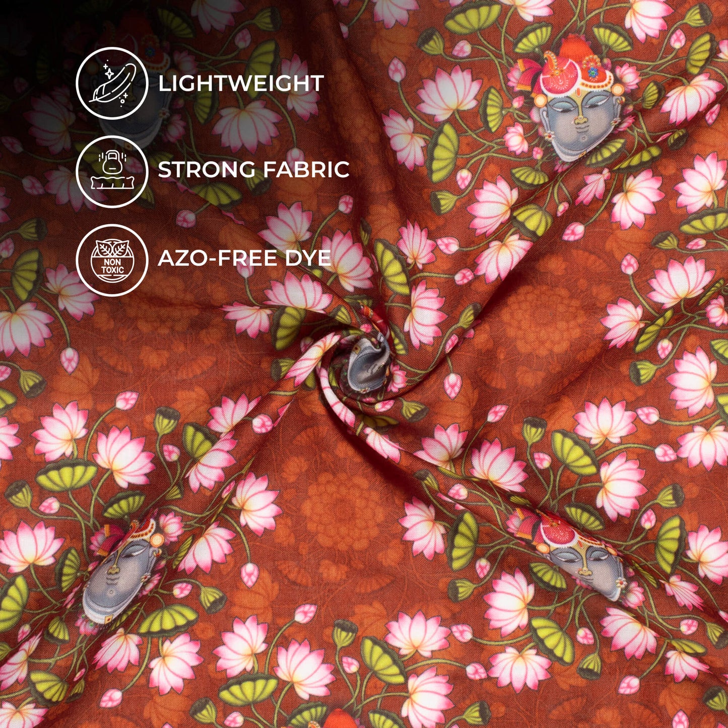 Brick Red And Taffy Pink Pichwaii Pattern Digital Print Poly Cambric Fabric