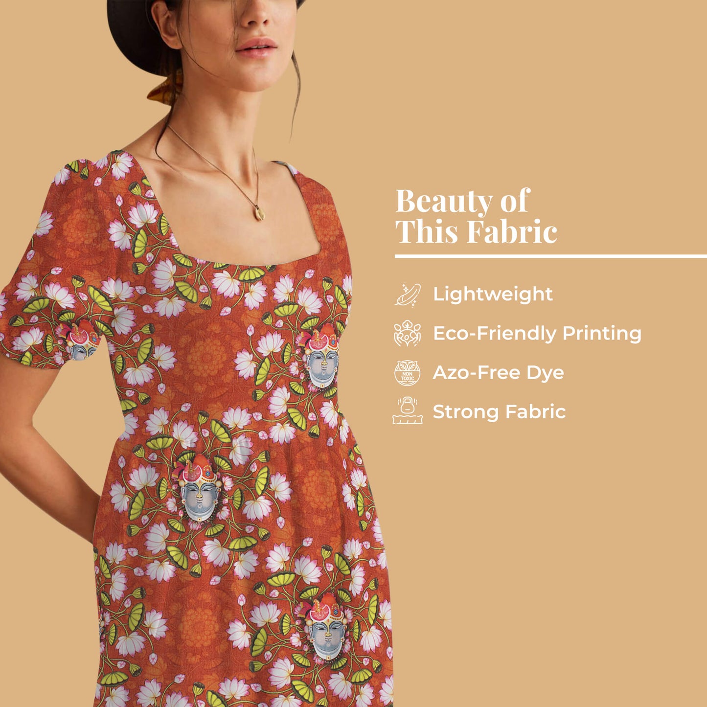 Brick Red And Taffy Pink Pichwaii Pattern Digital Print Poly Cambric Fabric