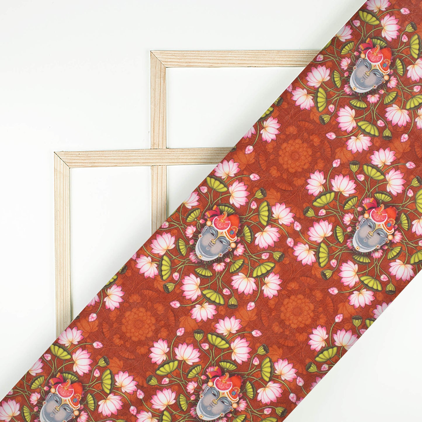 Brick Red And Taffy Pink Pichwaii Pattern Digital Print Poly Cambric Fabric
